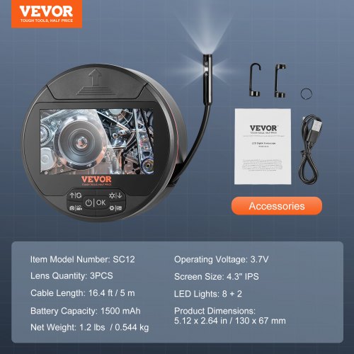 VEVOR Endoskopkamera 1280x720 – 4,3" IPS Dis Produktbild-Vorschau 3