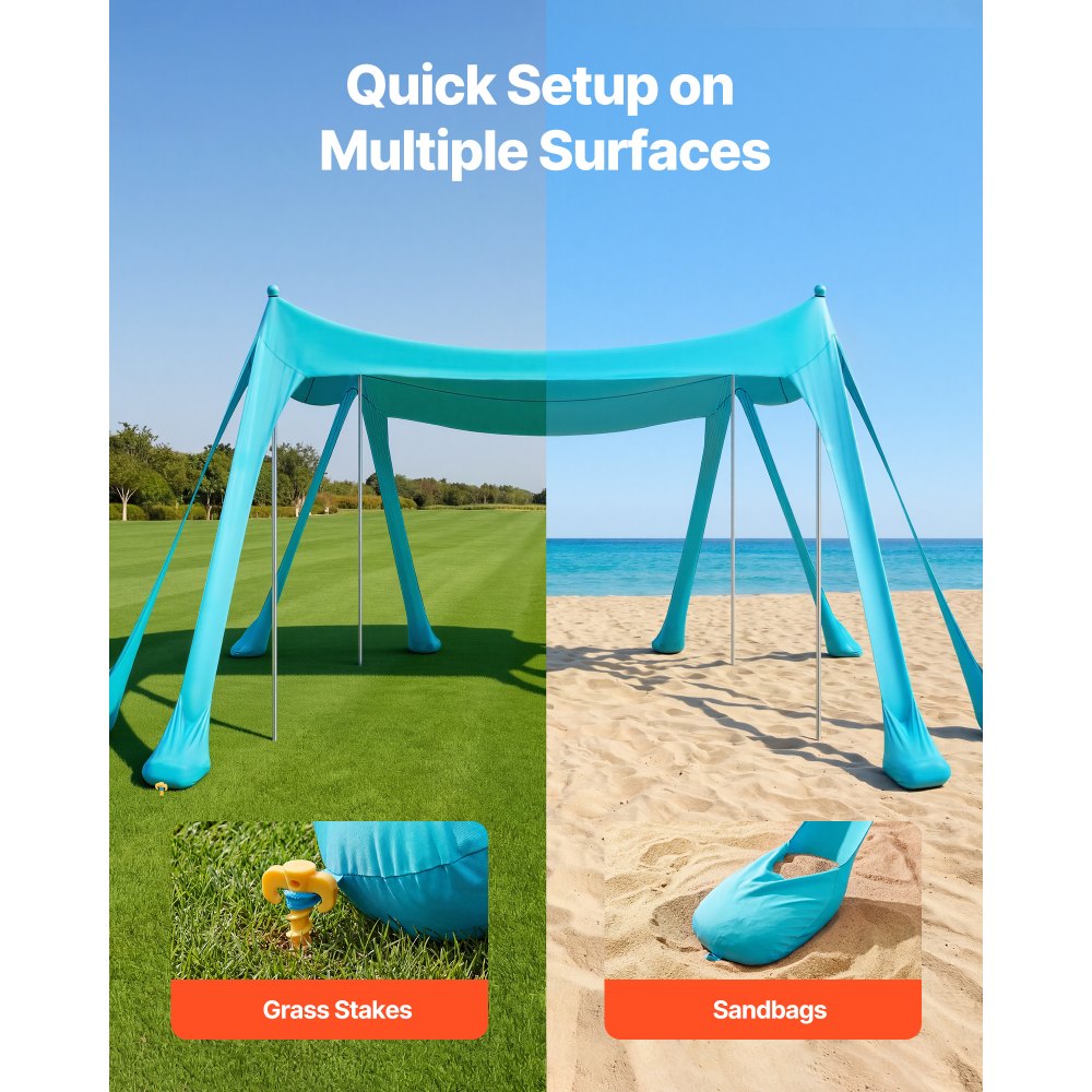 VEVOR Strandzelt mit Sonnenschutz (UPF 50+) 3 x 3 x 2 m, Strandmuschel mit Sandsäcken & Stützstangen & Sandschaufeln, Tragbares Sonnensegel für Familienausflüge Camping Angel Grün