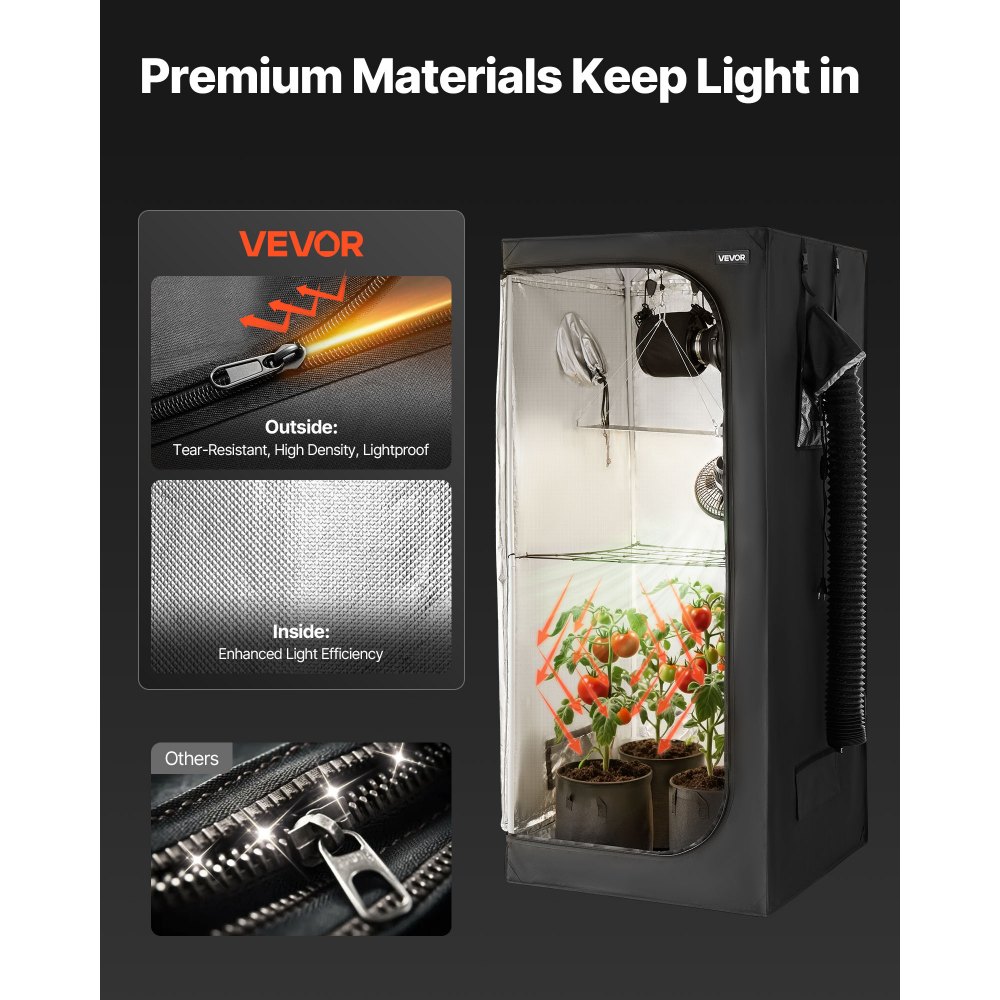 VEVOR Growzelt, 80x80x180 cm, Indoor-Pflanzenzelt mit Vollspektrum-LED-Zuchtlicht & Belüftungssystem, Growbox 600D hochreflektierendes Mylar, Zuchtzelte, Gewächshaus für Blumen & Gemüse