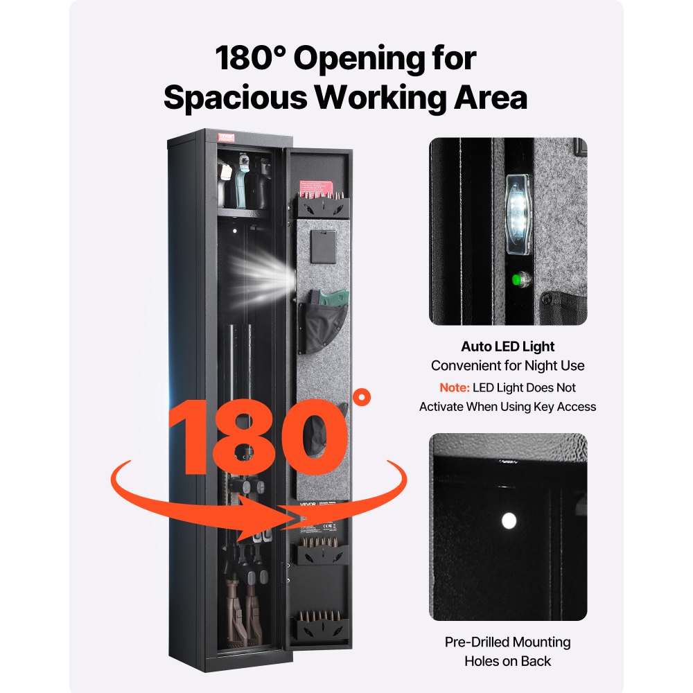 VEVOR Waffenschrank Gewehrschrank mit digitalem Tastenfeld & Schlüssel, Langwaffenschrank Gewehrtresor mit Magazin & LED-Beleuchtung & verstellbarer Halterungen, Waffentresor für Schrotflinten