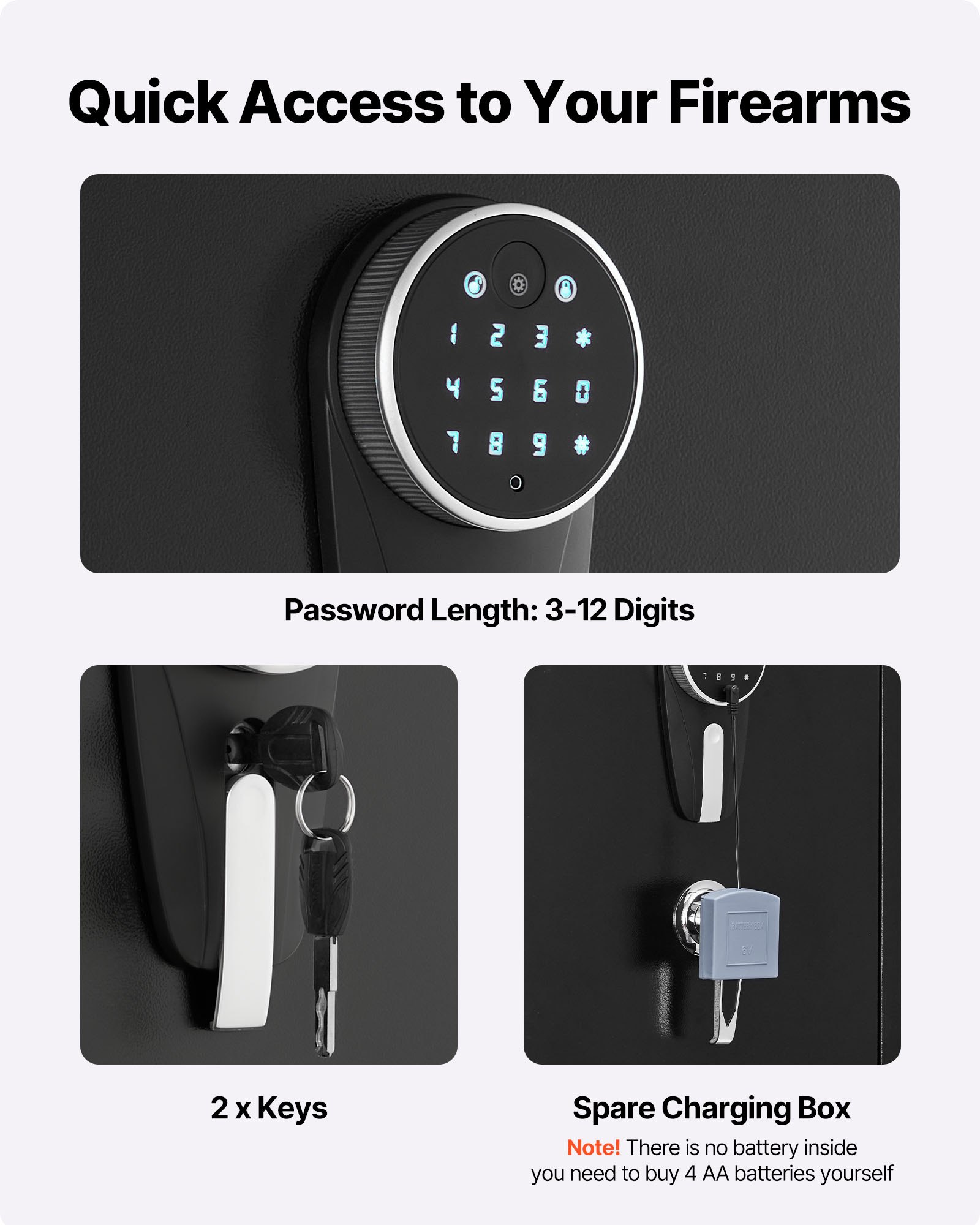 VEVOR Gewehrschrank Langwaffenschrank für Gewehre & Pistolen, Gewehrtresor mit 2 Munitionsfächern & 2 verstellbaren Regalen, großer Waffenschrank mit Schlüssel & Passwortschloss