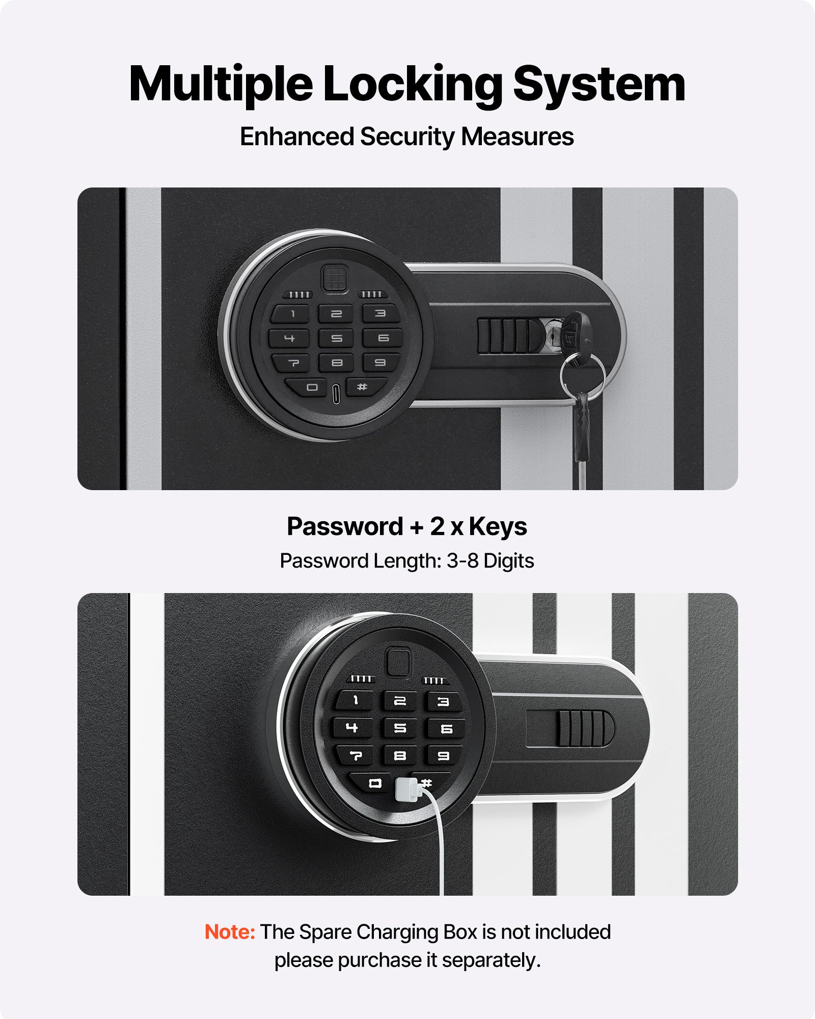 VEVOR Gewehrschrank Langwaffenschrank für Gewehre & Pistolen, Gewehrtresor mit 3 Munitionsfächern & 2 verstellbaren Regalen, großer Waffenschrank mit Schlüssel & Passwortschloss