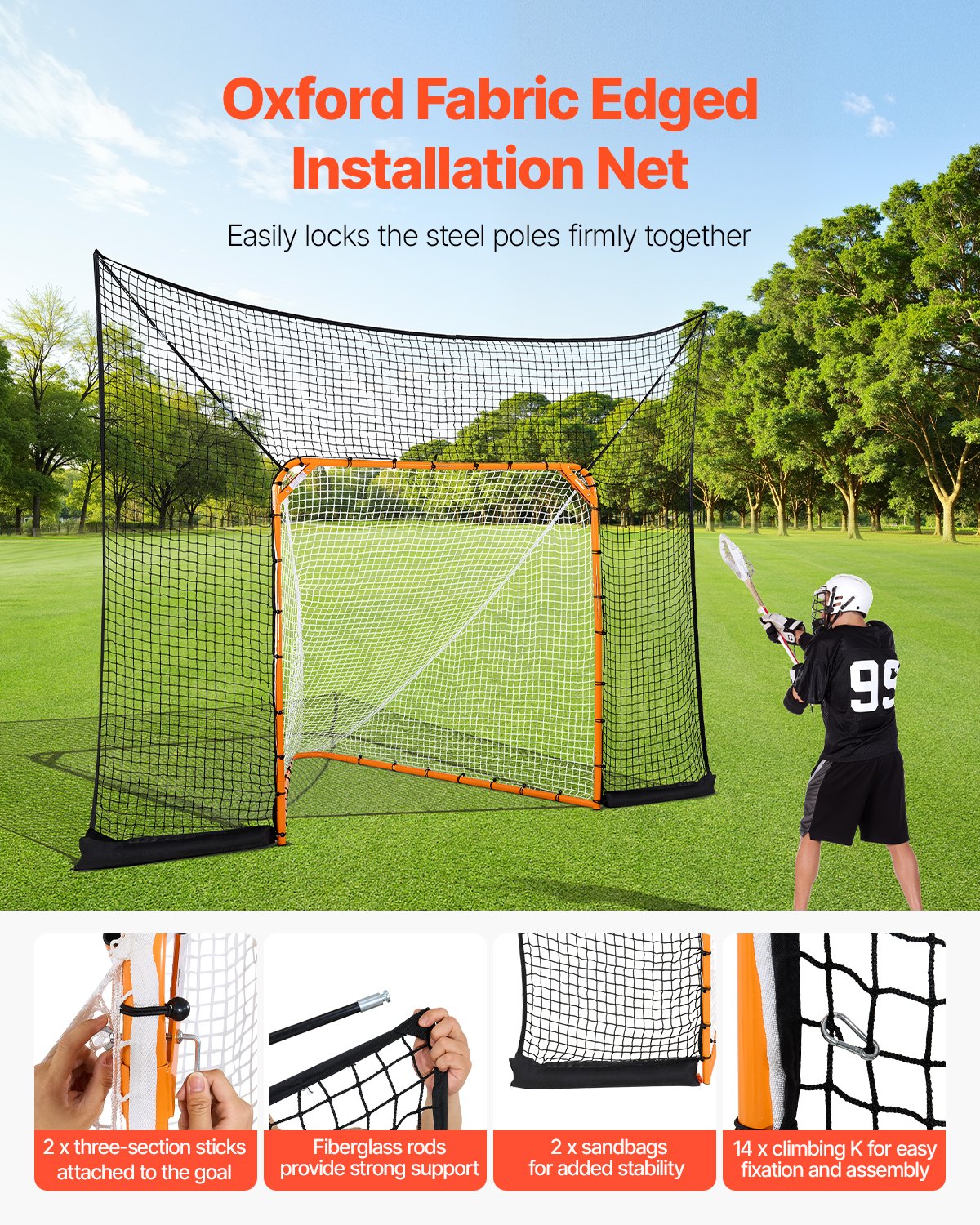 VEVOR Hockeytor Lacrosse-Tor (360 x 279 cm) großes Lacrosse-Netz mit erweiterter Abdeckung, schnell und einfach aufzubauende Ausrüstung für Garten, komplettes Zubehör-Trainingsnetz (nur Netz)