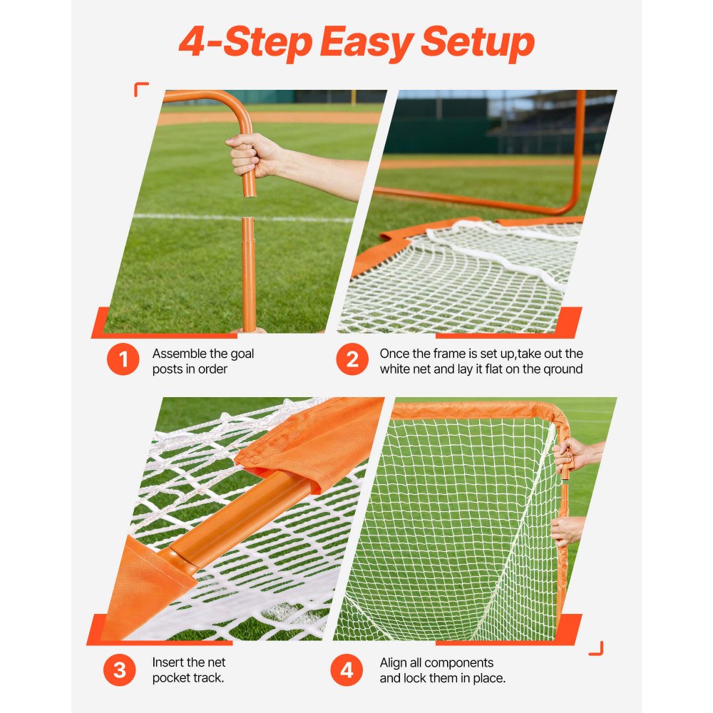 VEVOR Lacrosse Goal, 4' x 4' Small Kids Lacrosse Net, Foldable Portable Lacrosse Goal with Carrying Bag, Iron Frame Backyard Training Equipment, Quick and Easy Setup, Perfect for Youth