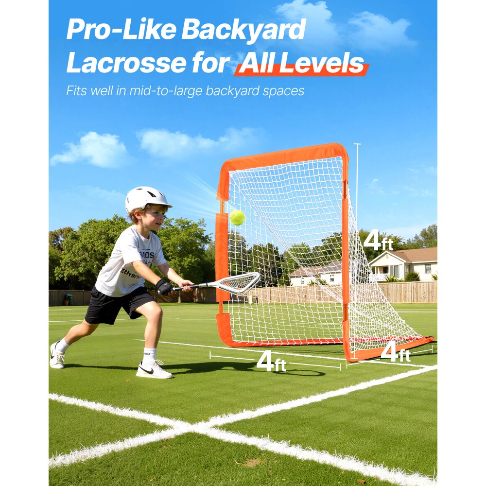 VEVOR Lacrosse-Tor, 4' x 4' kleines Kinder-Lacrosse-Netz, faltbares tragbares Lacrosse-Tor mit Tragetasche, Eisenrahmen-Hinterhof-Trainingsausrüstung, schneller und einfacher Aufbau, perfekt für Jugen