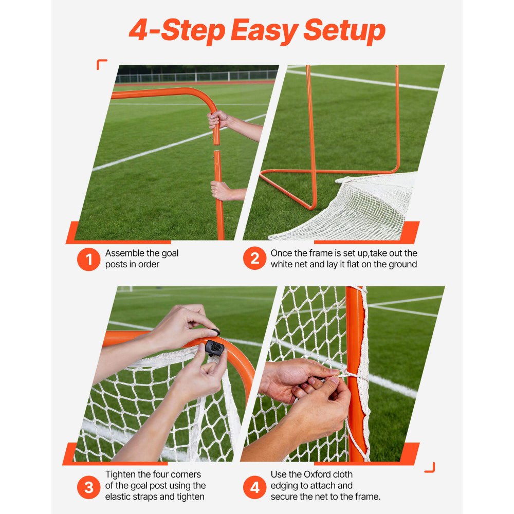 VEVOR Lacrosse Goal, 6' x 6' Lacrosse Net, Steel Frame Lacrosse Training Equipment for the Backyard, Portable Lacrosse Goal with Carrying Bag, Quick and Easy Setup, Perfect for Training
