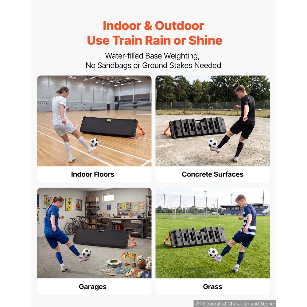 VEVOR Fußball Rebound Board 95 x 25 x 46 cm Doppelseitiges Prellwand Brett für Parks Gärten und Heimtraining, 4 Verstellbare Winkel, Tragbarer Wasserbefüllbarer PE-Rückstoßtrainer, 4,2 kg Leergewicht