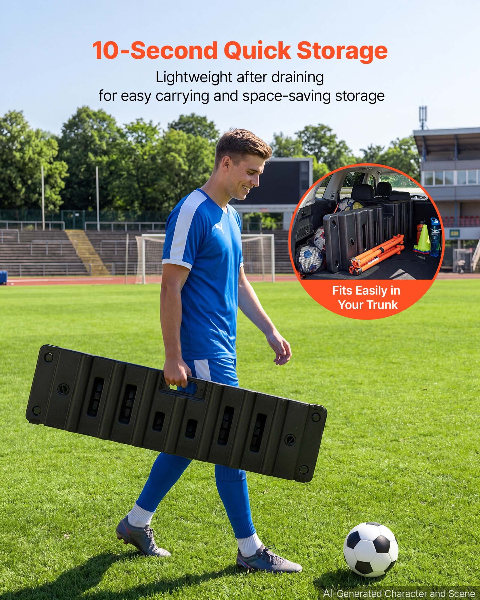 VEVOR Fußball Rebound Board 95 x 25 x 46 cm Doppelseitiges Prellwand Brett für Parks Gärten und Heimtraining, 4 Verstellbare Winkel, Tragbarer Wasserbefüllbarer PE-Rückstoßtrainer, 4,2 kg Leergewicht