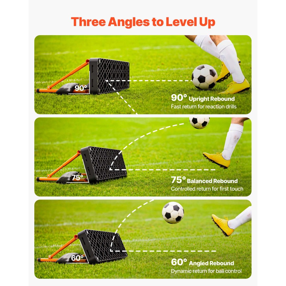 VEVOR Soccer Rebounder Board, 950 x 250 mm Portable Soccer Rebound Wall, Dual Surface Sports Kick Back Trainer, 3 Adjustable Angles, Easy Setup Ball Practice Equipment for Passing & Reaction Skills