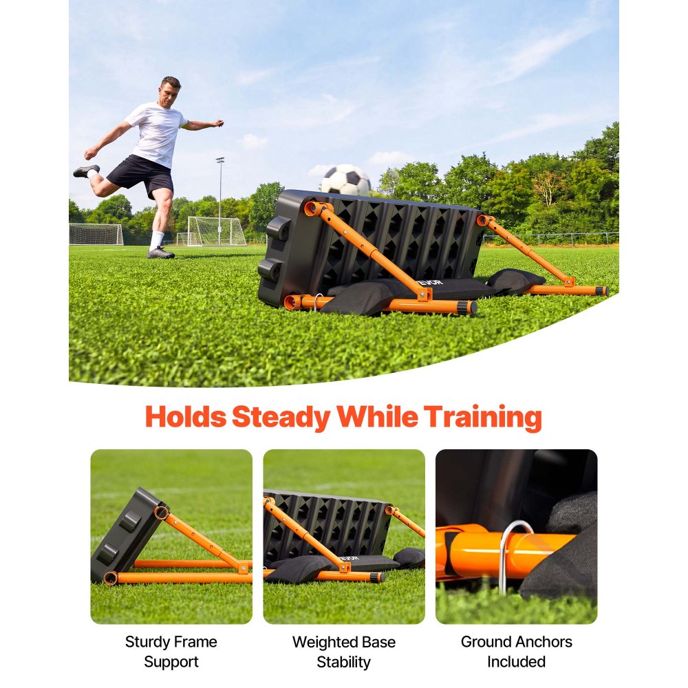 VEVOR Soccer Rebounder Board, 950 x 250 mm Portable Soccer Rebound Wall, Dual Surface Sports Kick Back Trainer, 3 Adjustable Angles, Easy Setup Ball Practice Equipment for Passing & Reaction Skills