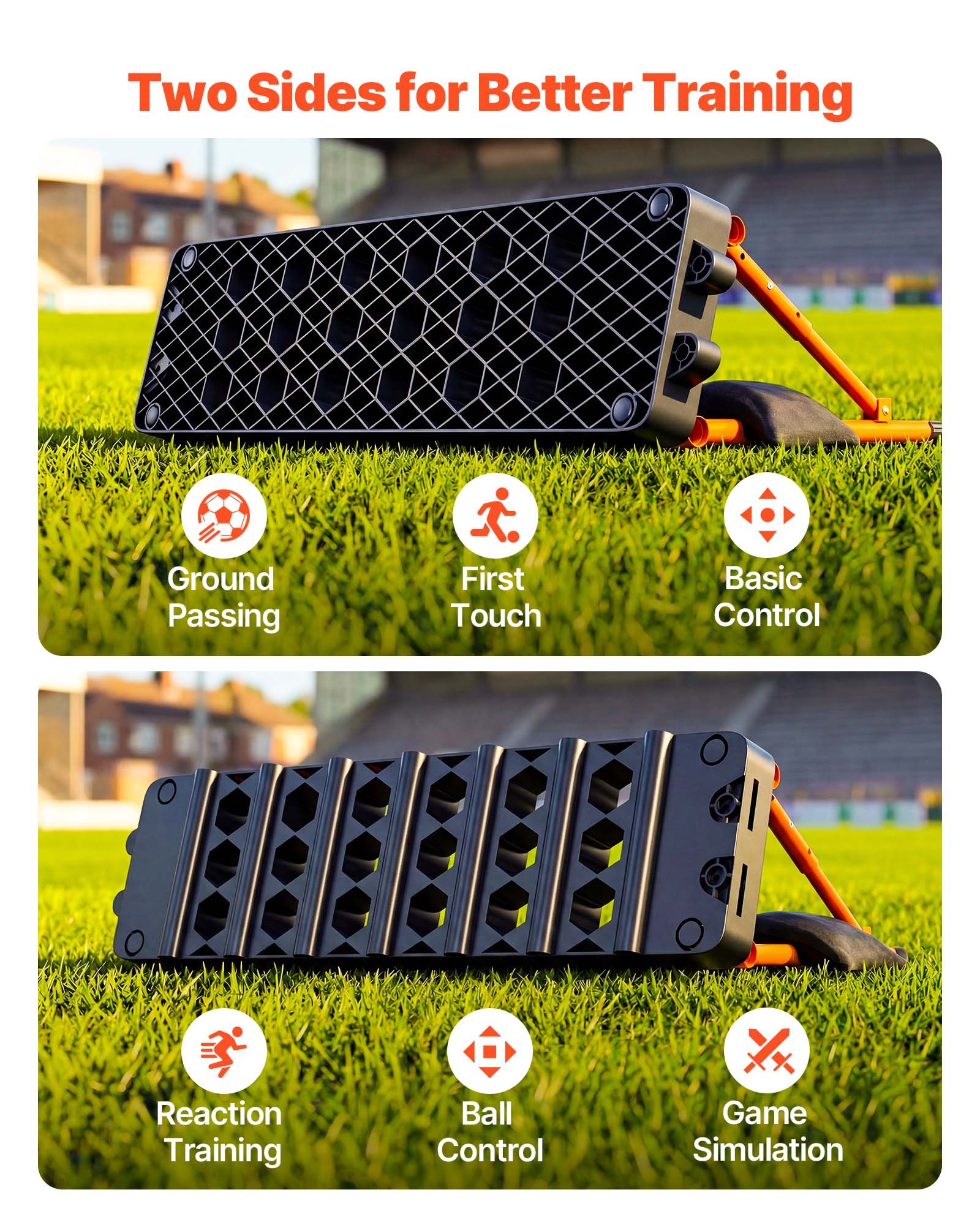 VEVOR Soccer Rebounder Board, 950 x 250 mm Portable Soccer Rebound Wall, Dual Surface Sports Kick Back Trainer, 3 Adjustable Angles, Easy Setup Ball Practice Equipment for Passing & Reaction Skills