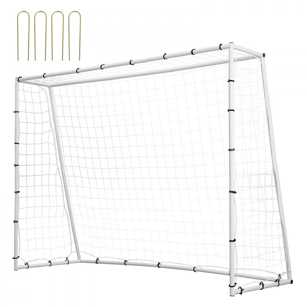 VEVOR Fußball Rebound Netze Tragbares Prellwand Fußball 242 x 92 x 184 cm, Rebounder Fußball Rückprallnetz Eisenrohr & PE-Netz Kinder & Jugendliche Verstellbar Fußballtor Rebounder Kicker Weiß