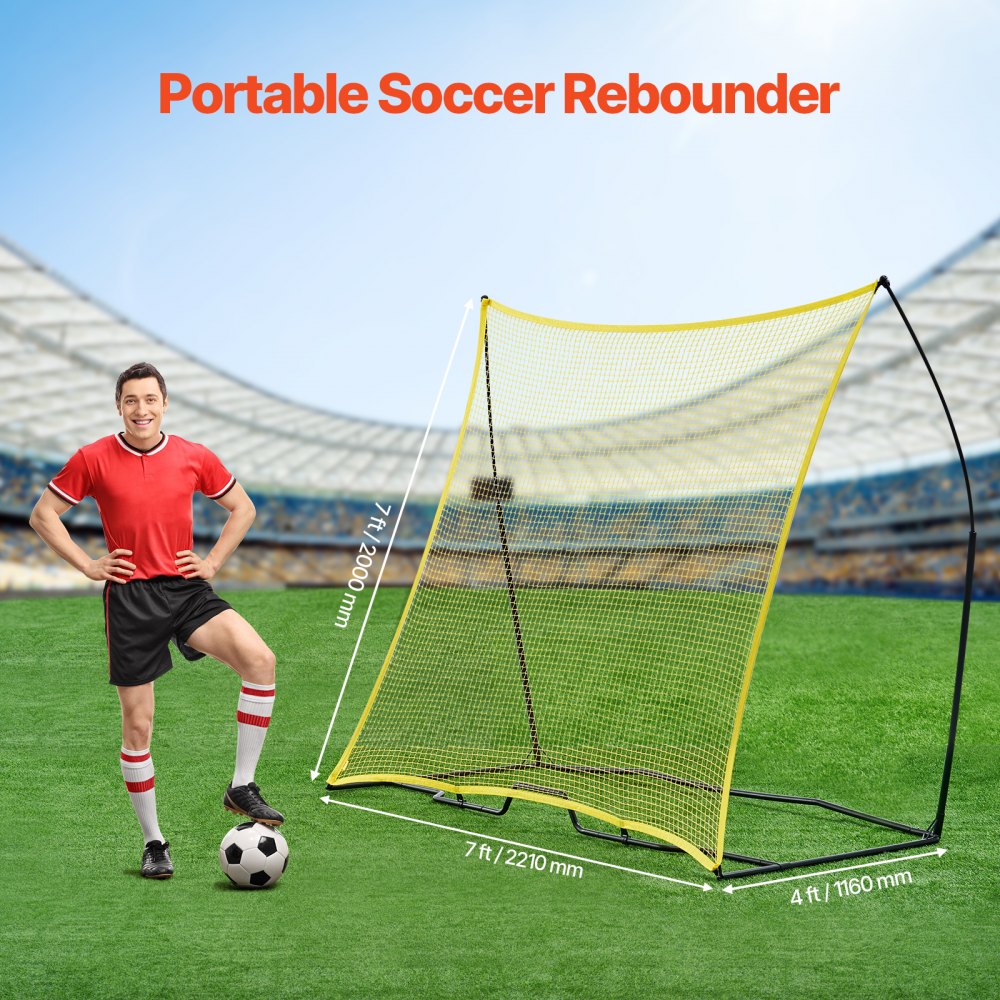 VEVOR Fußball-Rebounder tragbarer Fußballtrainer 7 x 7 Fuß Fußball-Trainingsgerät aus Eisen & Polyester, Sport-Fußball-Rebounder-Wand mit tragbarer Tasche, für Team-Solotraining Passen Volley
