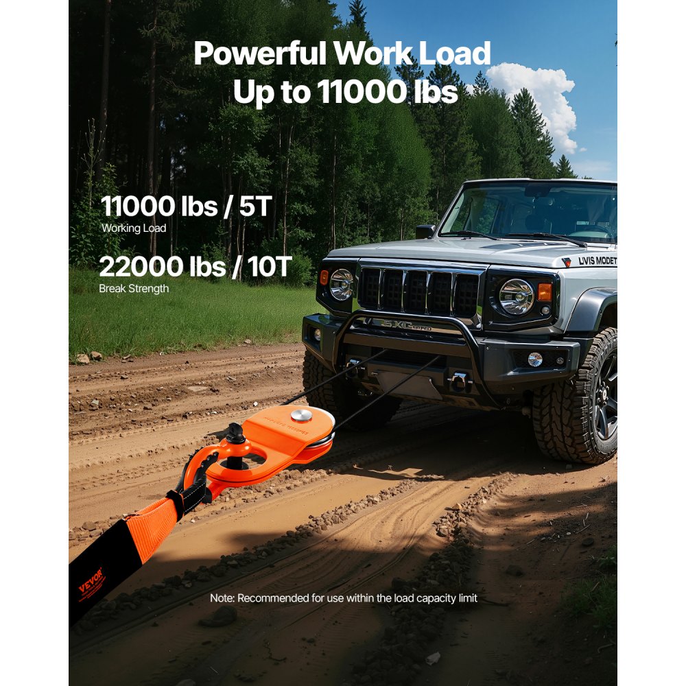 VEVOR Seilwinden Umlenkrolle, 10 Tonnen Tragkraft, Flaschenzugsystem, Forstseilwinde funktioniert mit 10-14 mm Seil, Windenhaken-Zubehör, Offroad-Bergezubehör für LKW, Traktor, ATV, UTV