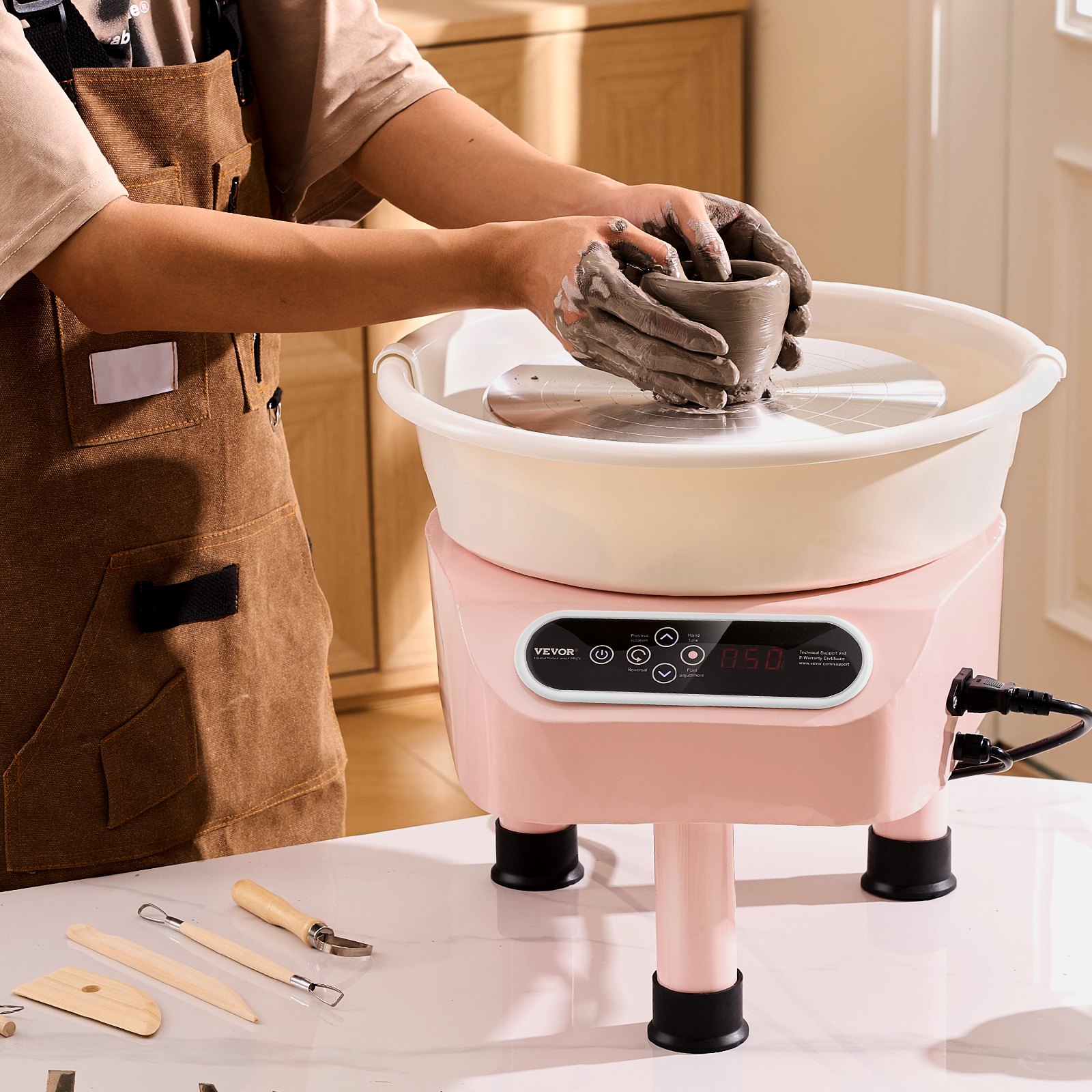 VEVOR Töpferscheibe, 25 cm Töpferformmaschine, 350 W elektrische Töpferscheibe mit Pedal & LCD-Touchscreen, Direktantrieb-Keramikscheibe mit 3 Stützbeinen für DIY-Kunsthandwerk, Rosa