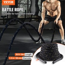 VEVOR Schlachtseil Trainingsseil Sportseil Schlagseil 9,1m Battle Rope Schwarz