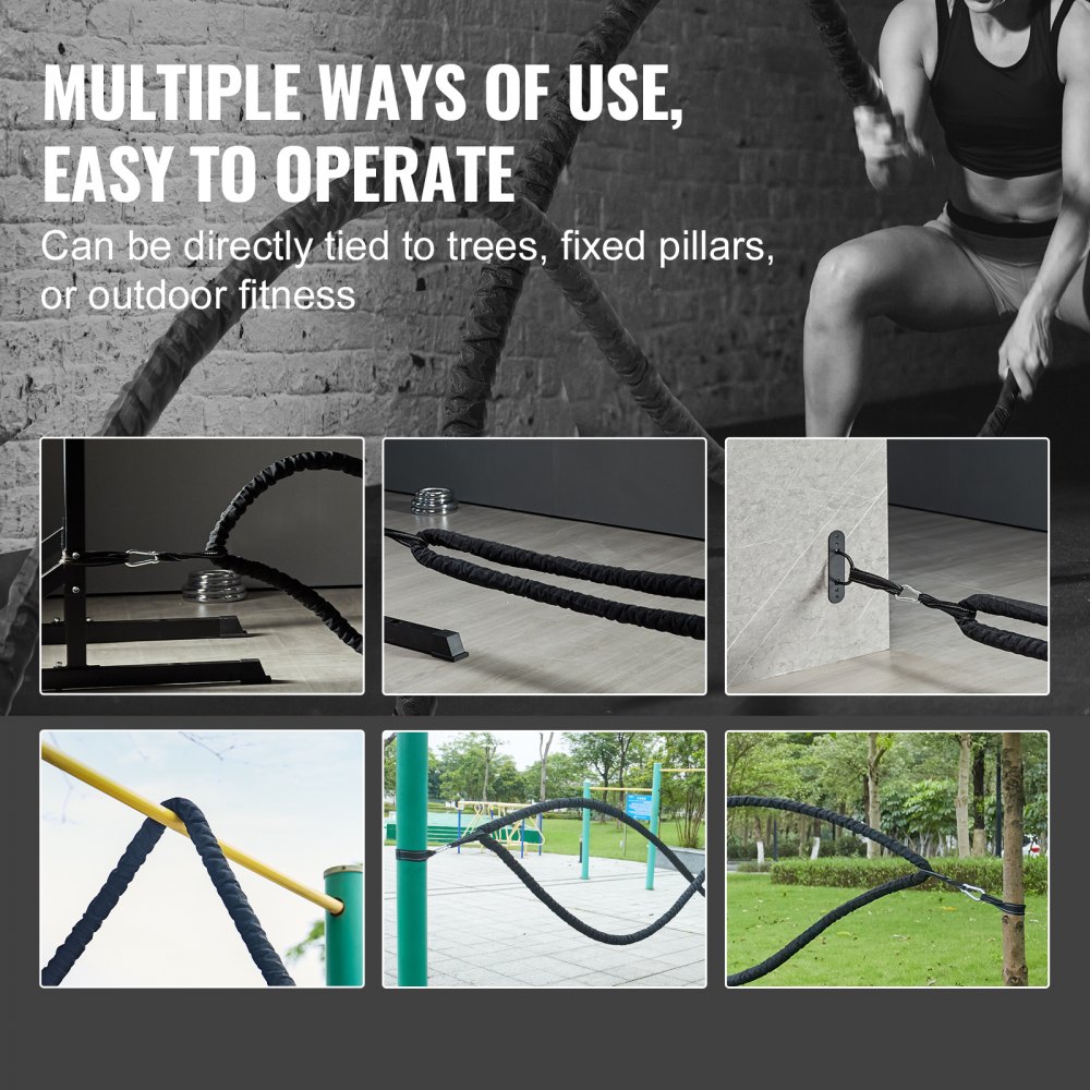 VEVOR Battle Rope, 1,5 Zoll Durchmesser, 30 Fuß Länge, Polyester-Trainingsseil, Battle-Trainingsgerät mit Schutzhülle und Anker, schweres Seil für das Training der Rumpfmuskulatur im Heim-Fitnessstudio