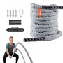 VEVOR-Battle-Rope-Set mit Seil, Anker, vier Bolzen, Karabiner und Mann, der beim Workout Battle Ropes verwendet.