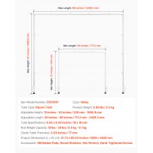 VEVOR Tisch Deko Tischstange, 330–1066,8 mm hoch & 711,2–2489,2 mm längenverstellbar, Tischbogen mit Klemmen, Deko-Tischgestell für Hochzeits-, Geburtstags- & Weihnachtsdekorationen, weiß