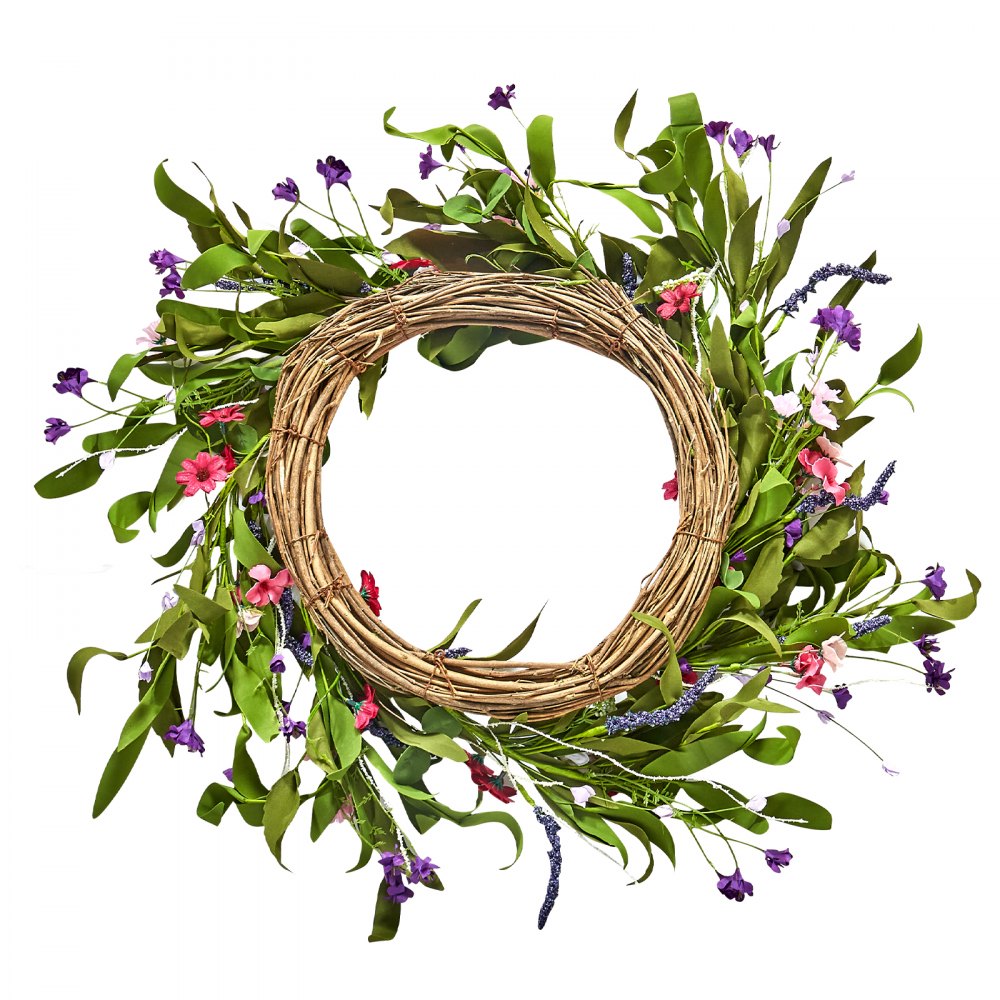 VEVOR Künstlicher Dekokranz, 55,88 cm, Rosa/Grün, verziert mit Gänseblümchen, Schleierkraut, Knospen, Türkranz für alle Jahreszeiten, als Dekoration für Zuhause, Wände, Fenster, Festivals & Hochzeiten