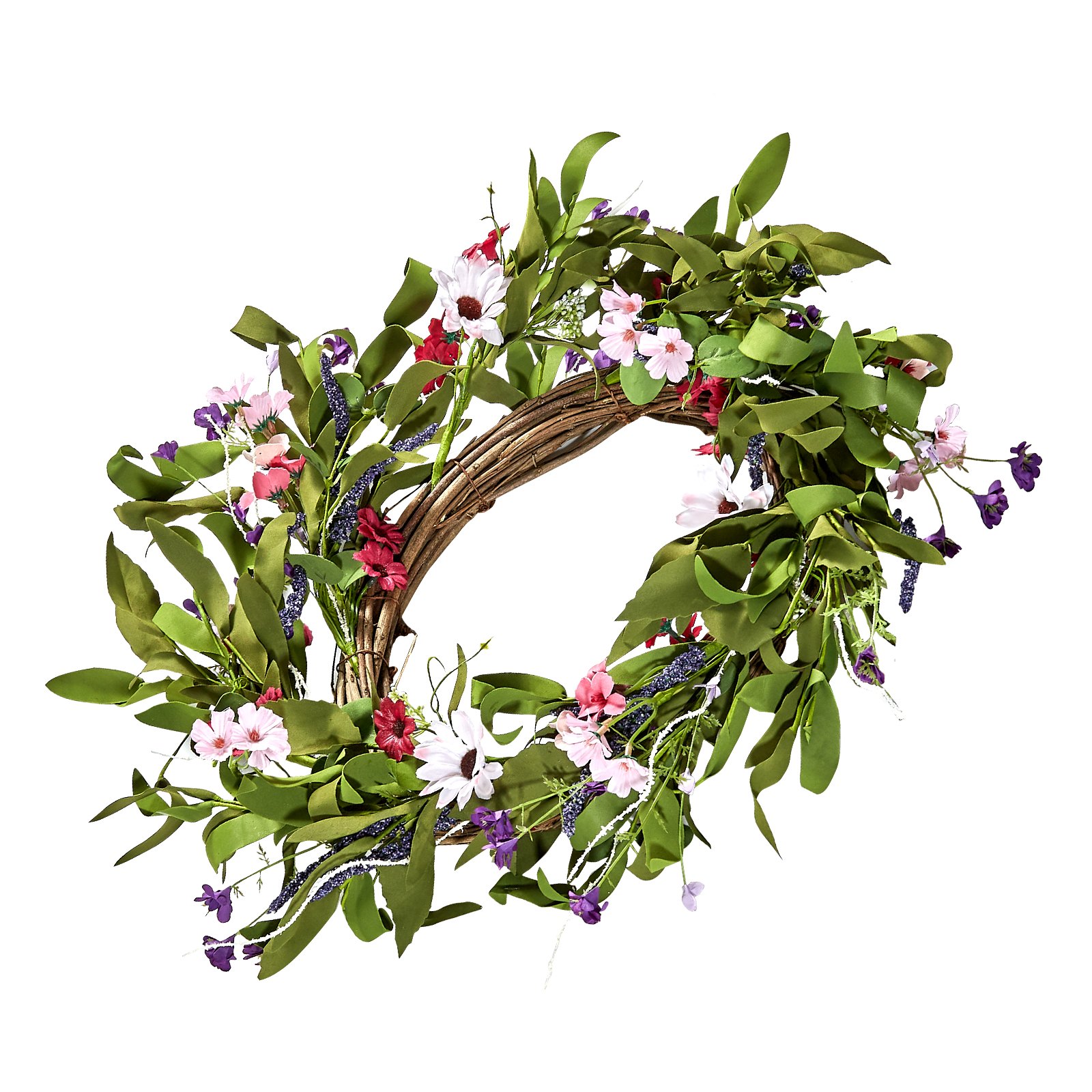 VEVOR Künstlicher Dekokranz, 55,88 cm, Rosa/Grün, verziert mit Gänseblümchen, Schleierkraut, Knospen, Türkranz für alle Jahreszeiten, als Dekoration für Zuhause, Wände, Fenster, Festivals & Hochzeiten