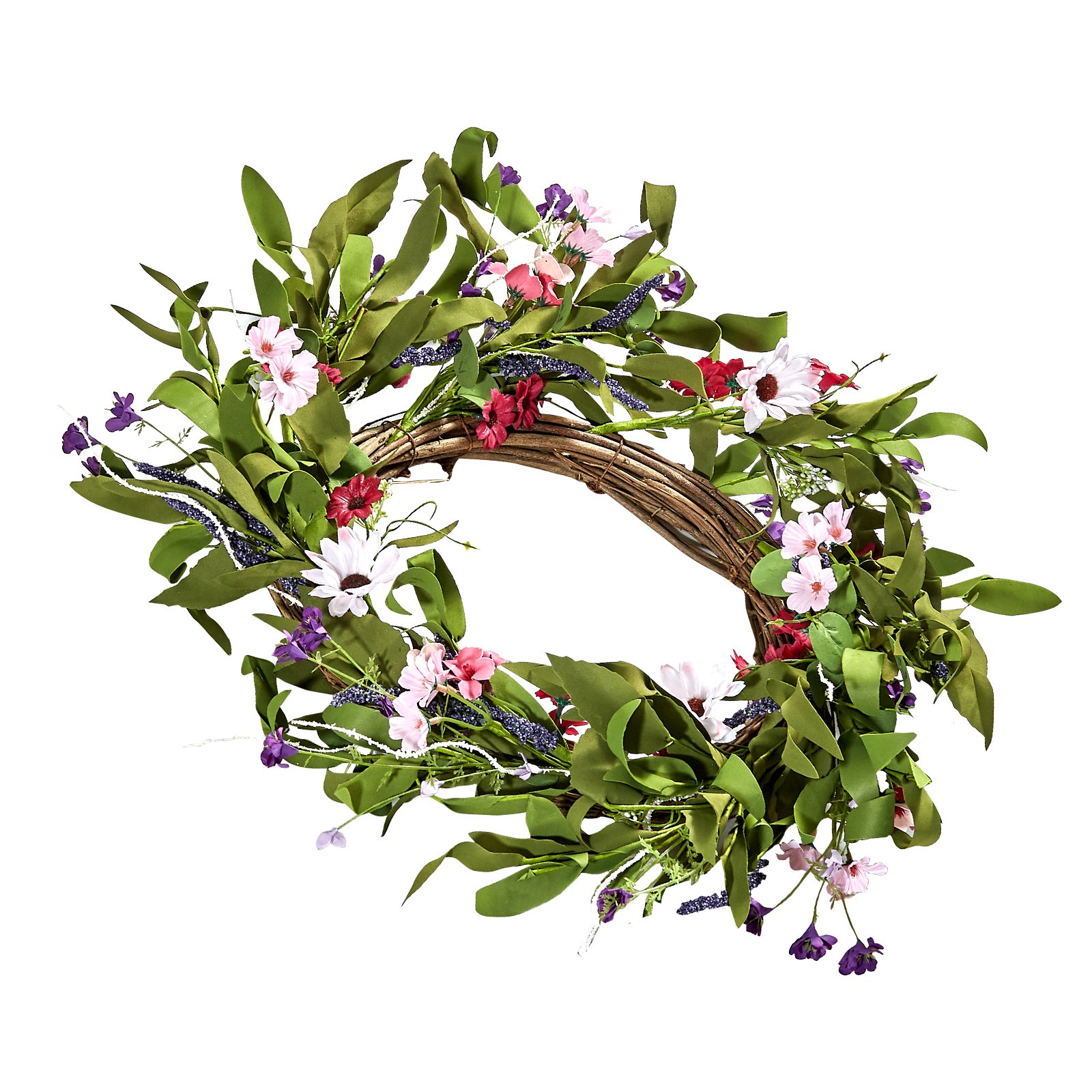 VEVOR Künstlicher Dekokranz, 55,88 cm, Rosa/Grün, verziert mit Gänseblümchen, Schleierkraut, Knospen, Türkranz für alle Jahreszeiten, als Dekoration für Zuhause, Wände, Fenster, Festivals & Hochzeiten
