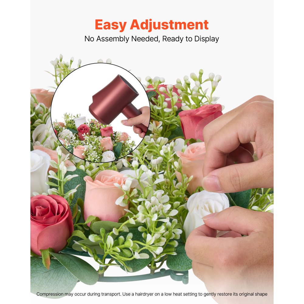 VEVOR Künstlicher Blumenkranz, 340x340x90 mm, Kunstblumenkranz mit rosa & weißen Rosen, Blumenarrangement-Mittelstück für Valentinstag, Muttertag, Party, Hochzeit & Tischdekoration, 10 Stk.