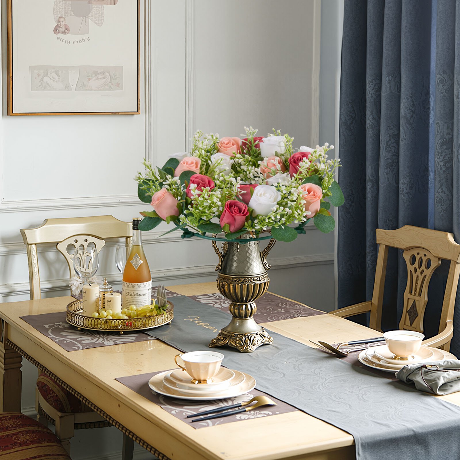 VEVOR Künstlicher Blumenkranz, 340x340x90 mm, Kunstblumenkranz mit rosa & weißen Rosen, Blumenarrangement-Mittelstück für Valentinstag, Muttertag, Party, Hochzeit & Tischdekoration, 10 Stk.