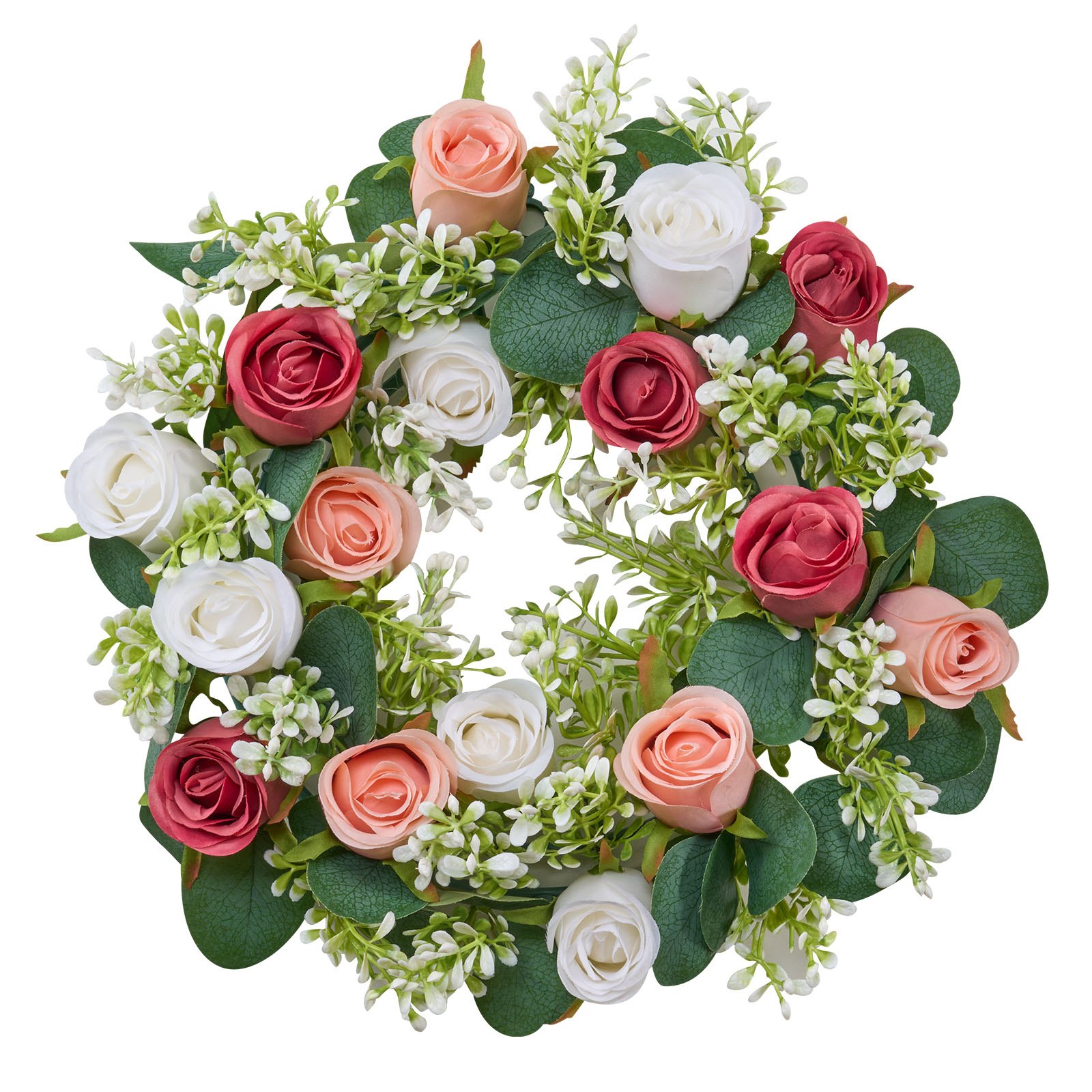 VEVOR Künstlicher Blumenkranz, 340x340x90 mm, Kunstblumenkranz mit rosa & weißen Rosen, Blumenarrangement-Mittelstück für Valentinstag, Muttertag, Party, Hochzeit & Tischdekoration, 10 Stk.