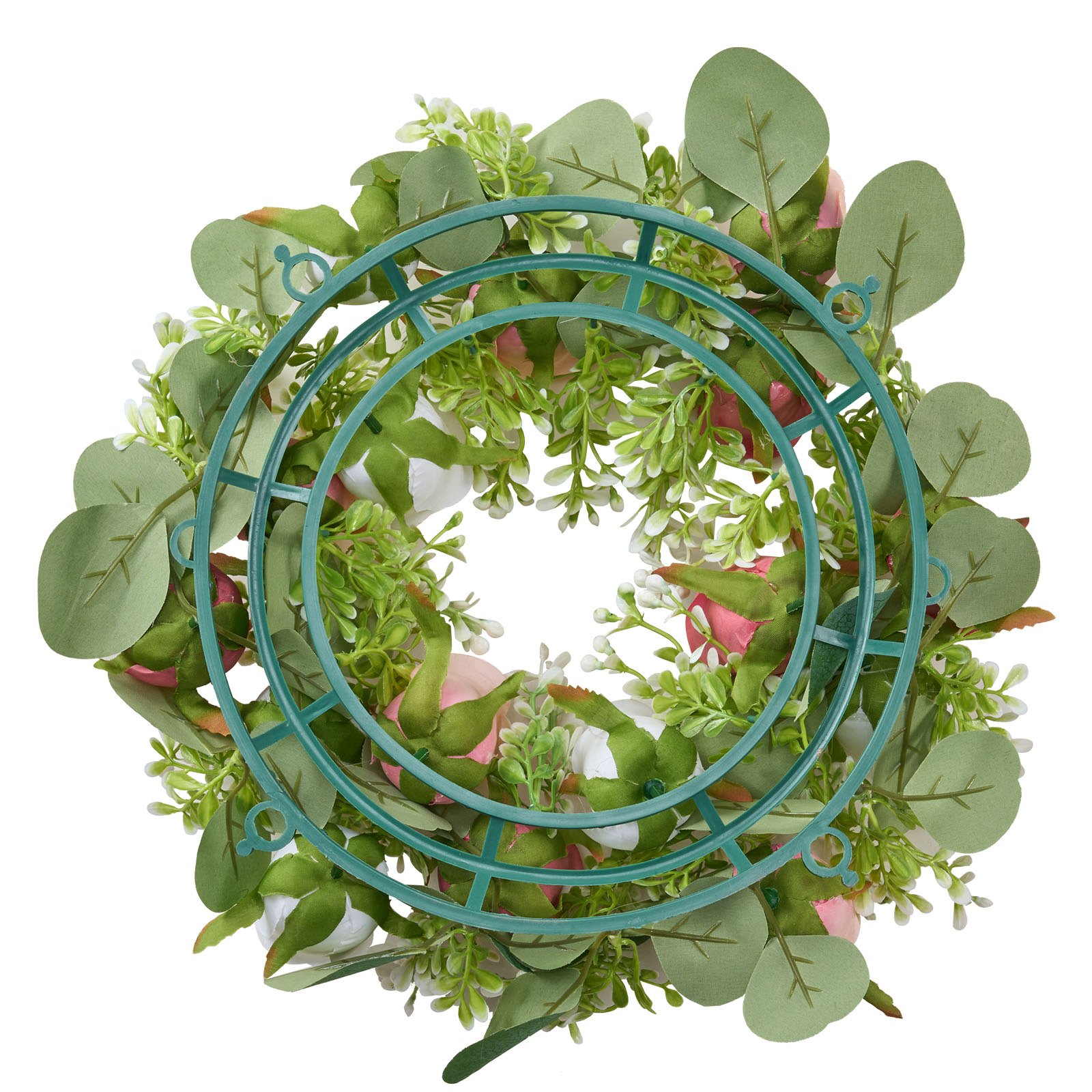 VEVOR Künstlicher Blumenkranz, 340x340x90 mm, Kunstblumenkranz mit rosa & weißen Rosen, Blumenarrangement-Mittelstück für Valentinstag, Muttertag, Party, Hochzeit & Tischdekoration, 10 Stk.