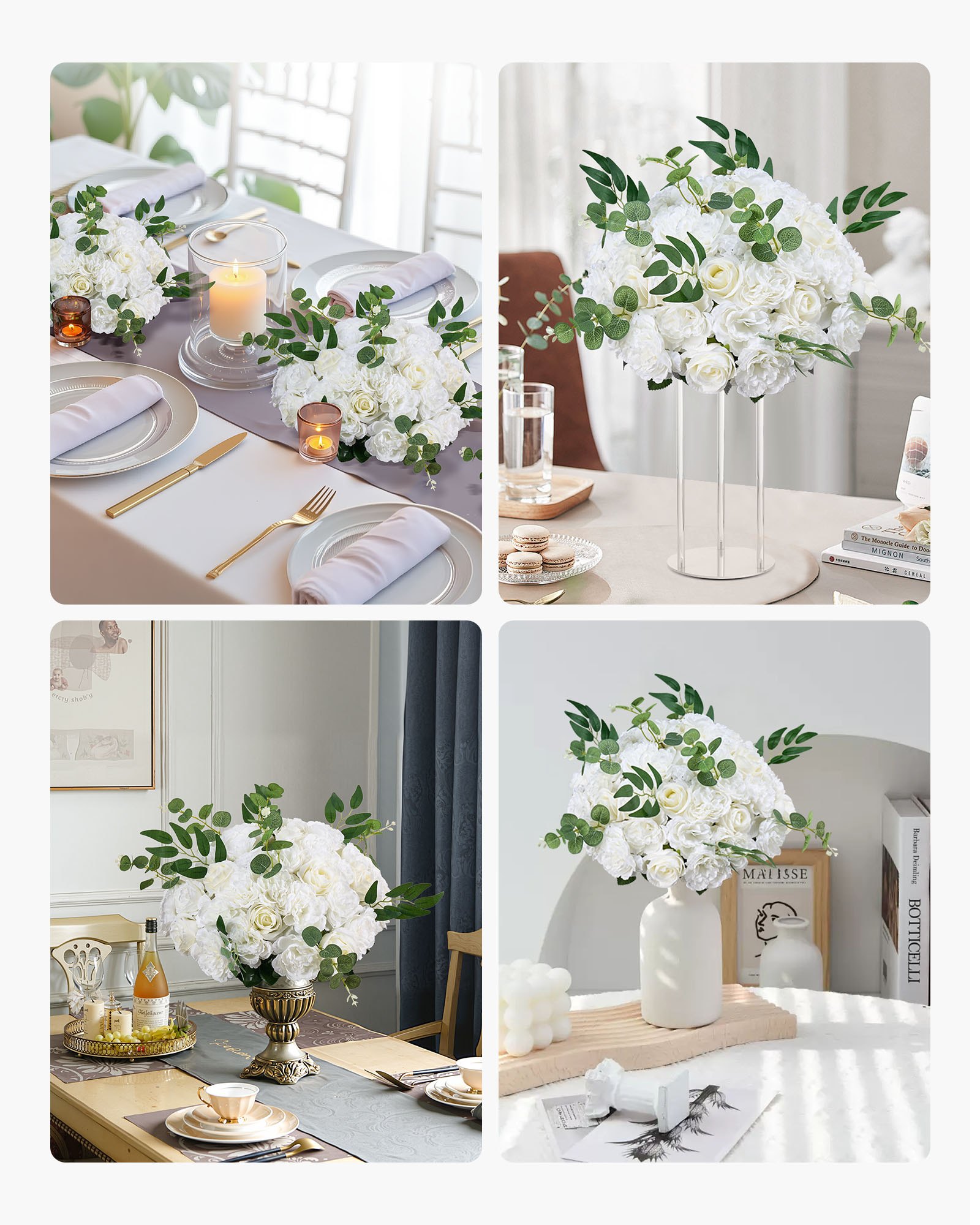 VEVOR Kunstblumen, 10 Stück, 450 mm Durchmesser, weiße Rosen, Blumenkugeln, künstliche Blumen-Arrangement-Bouquets für Hochzeits-Tafelaufsätze, Tischdekorationen für Zuhause