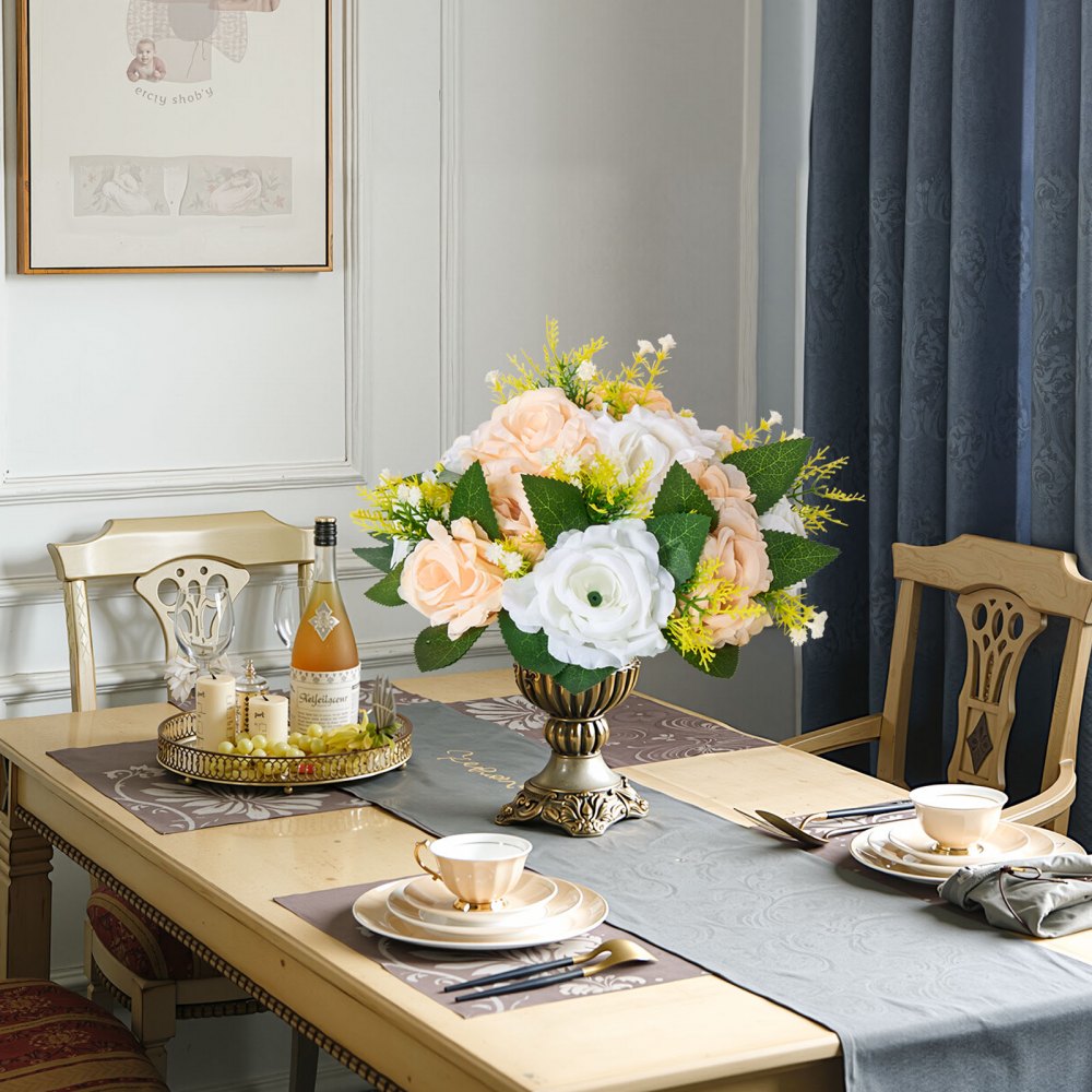 VEVOR Kunstblumen, 10 Stück, 240x240x120 mm, künstliche Blumenkugeln, Seidenrosen, Rosenarrangements für Hochzeiten, Partys, Tischdekorationen und Wohndeko, Champagnerfarbene & weiße Rosen