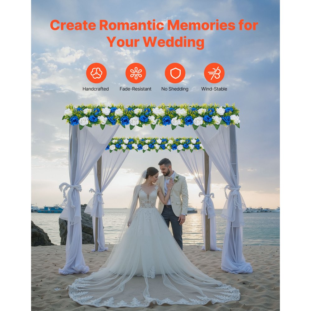 VEVOR Kunstblumen, 10 Stück, 500x220x120 mm, Blumenkugeln, Tischdekoration für Hochzeiten, Kunstrosen-Arrangements für Hochzeitsmittelstücke, Heimdekoration, blaue und weiße Rosen