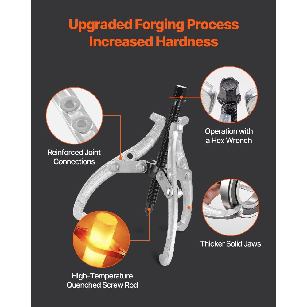 VEVOR Gear Puller Set, 76.2 mm/101.6 mm/152.4 mm/203.2 mm 3 Jaw Bearing Puller with Reversible Jaws, 2 Jaw/3 Jaw Pulley Puller, 4 PCS Bearing Puller Tool Kit for Pulley Gear Bearing Flywheel Removal