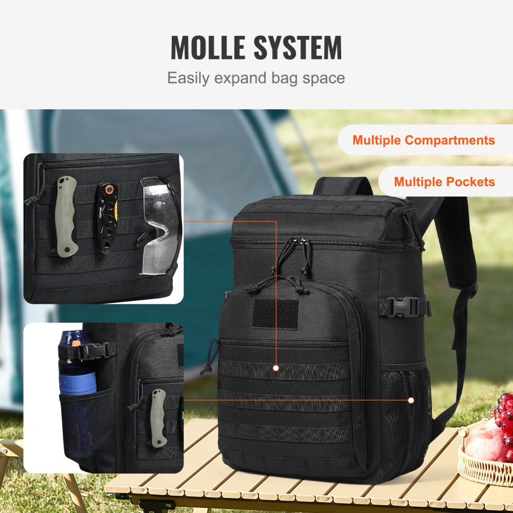 VEVOR Kühltasche isolierte Lunchtasche 25 L mit Molle-Design und mehreren Taschen, 600D Kühl-Lunchbox mit herausnehmbaren Aufbewahrungstaschen, weicher Kühler für Büro Picknick Wandern Strand