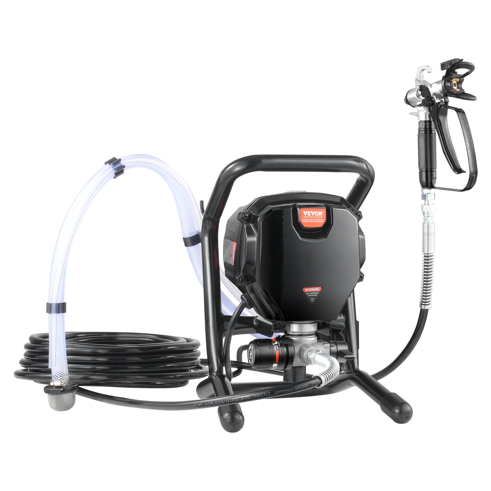 VEVOR Portable Airless Paint Sprayer, 750 W, 3000 psi, High-Efficiency Electric Sprayer, Paint Sprayers, Spray Painting Machine, High-Pressure Airless Paint Spraying System with 15 m Hose Length