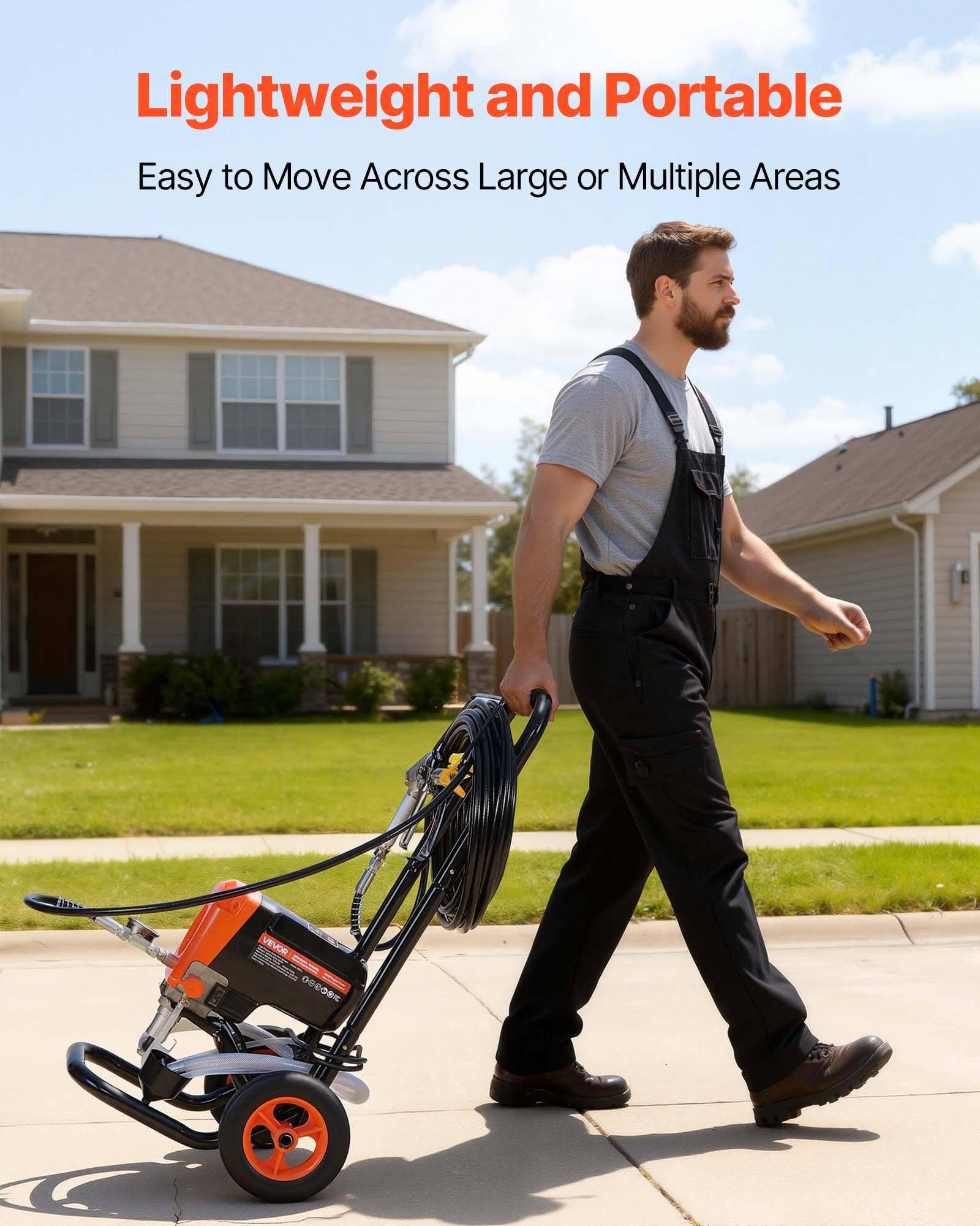 VEVOR Stand Airless Paint Sprayer, 900W, 3300PSI High Pressure Airless Sprayer with Cart, Cleaning Brush, Hose, Extension Rod, Nozzles, Electric Spray Paint Machine for Interior or Exterior of House