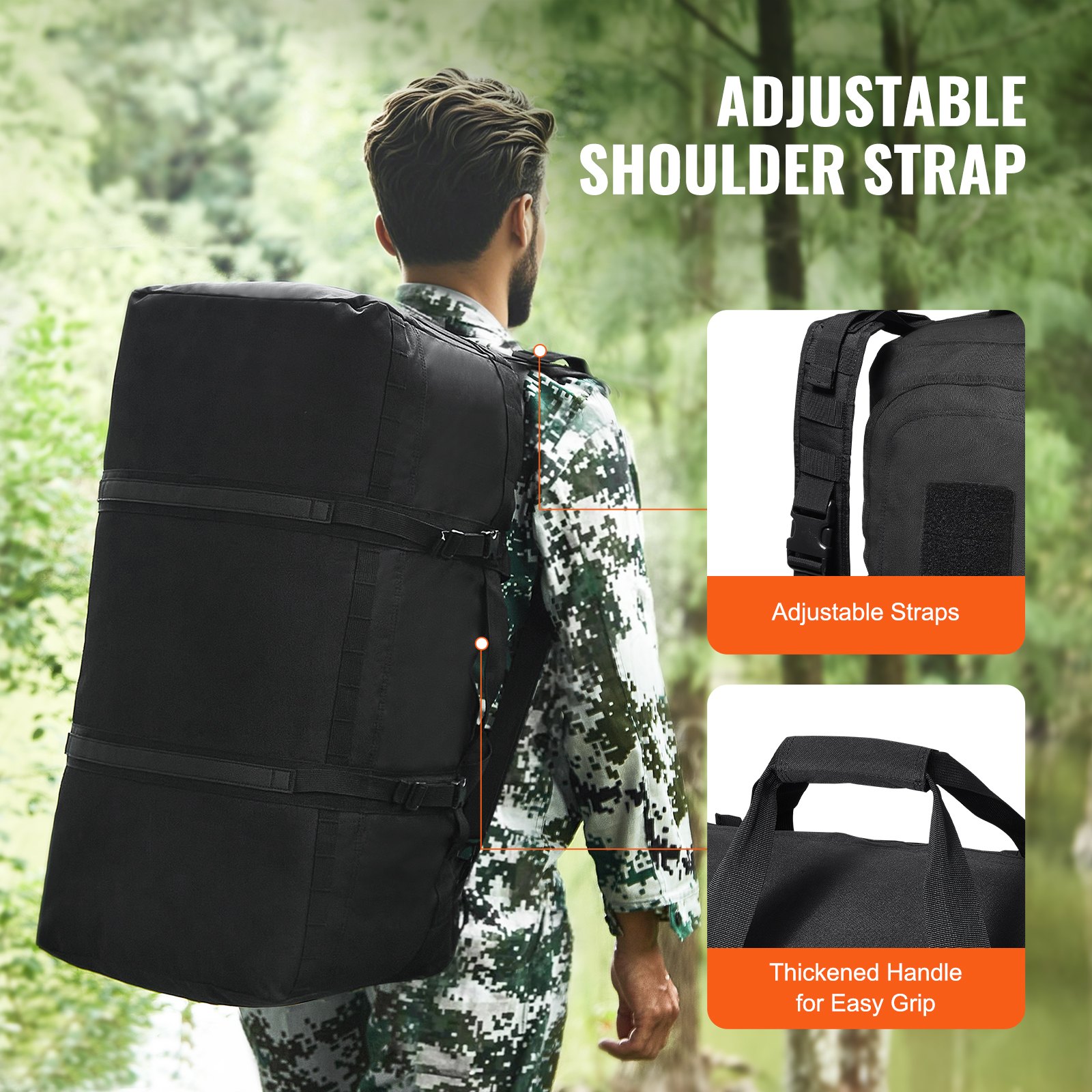 VEVOR große taktische Reisetasche Sportausrüstung 100 L mit Molle-Design & Schuhfach, militärische Reisetasche Ausrüstungstasche Rucksack für besondere Arbeit Sport Camping Kleidung Schwarz