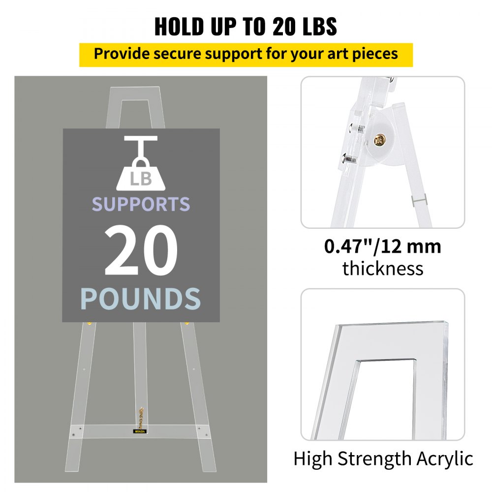 VEVOR Acryl-Staffelei-Ständer, dekorative Acryl-Staffelei, 58 Zoll, Willkommensschild-Ständer, verstellbarer Bodendisplay zum Malen, Hochzeitsschild, Poster, Kunst, Spiegel usw.