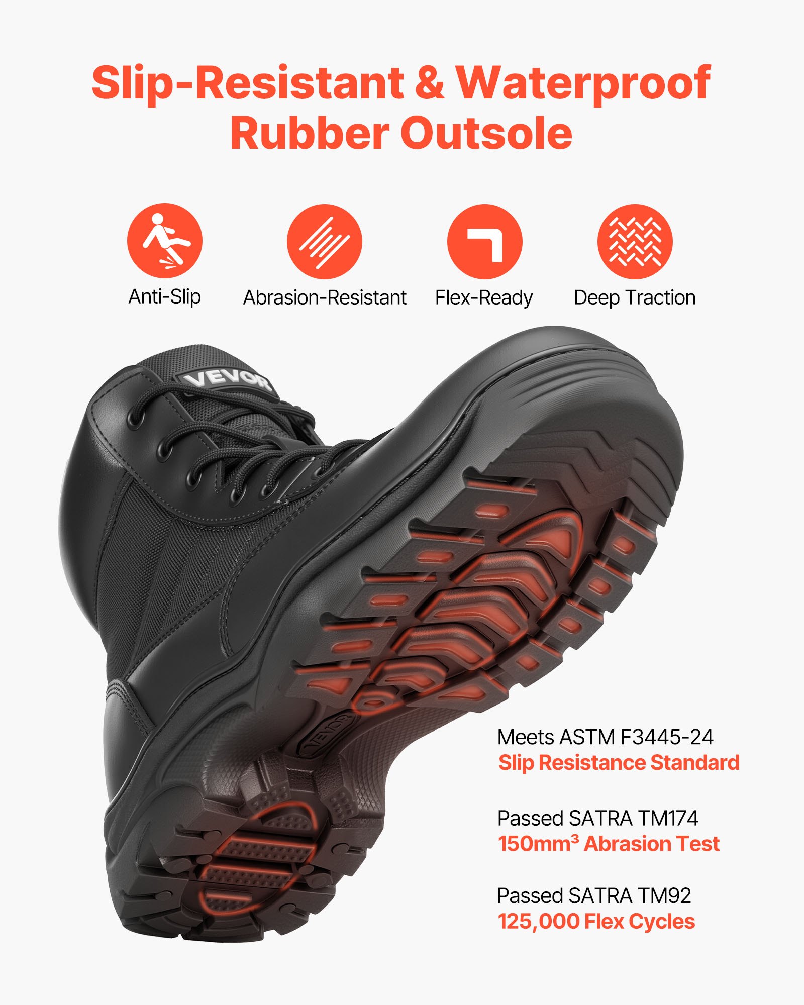 VEVOR Arbeitsstiefel für Herren, 152,4mm Kampf- und Wanderstiefel, leichte, atmungsaktive und Motorradstiefel, Einsatzstiefel für Sicherheit im Bergsteigen im Freien, US-Größe 9,5