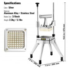 VEVOR Frittiermaschine 3/8 Zoll, Kartoffelschneider, Pommes-Schneidemaschine, zum Schneiden von Gemüse / Obst / Gurken / Kartoffeln / Zwiebeln / Pilz / Äpfeln