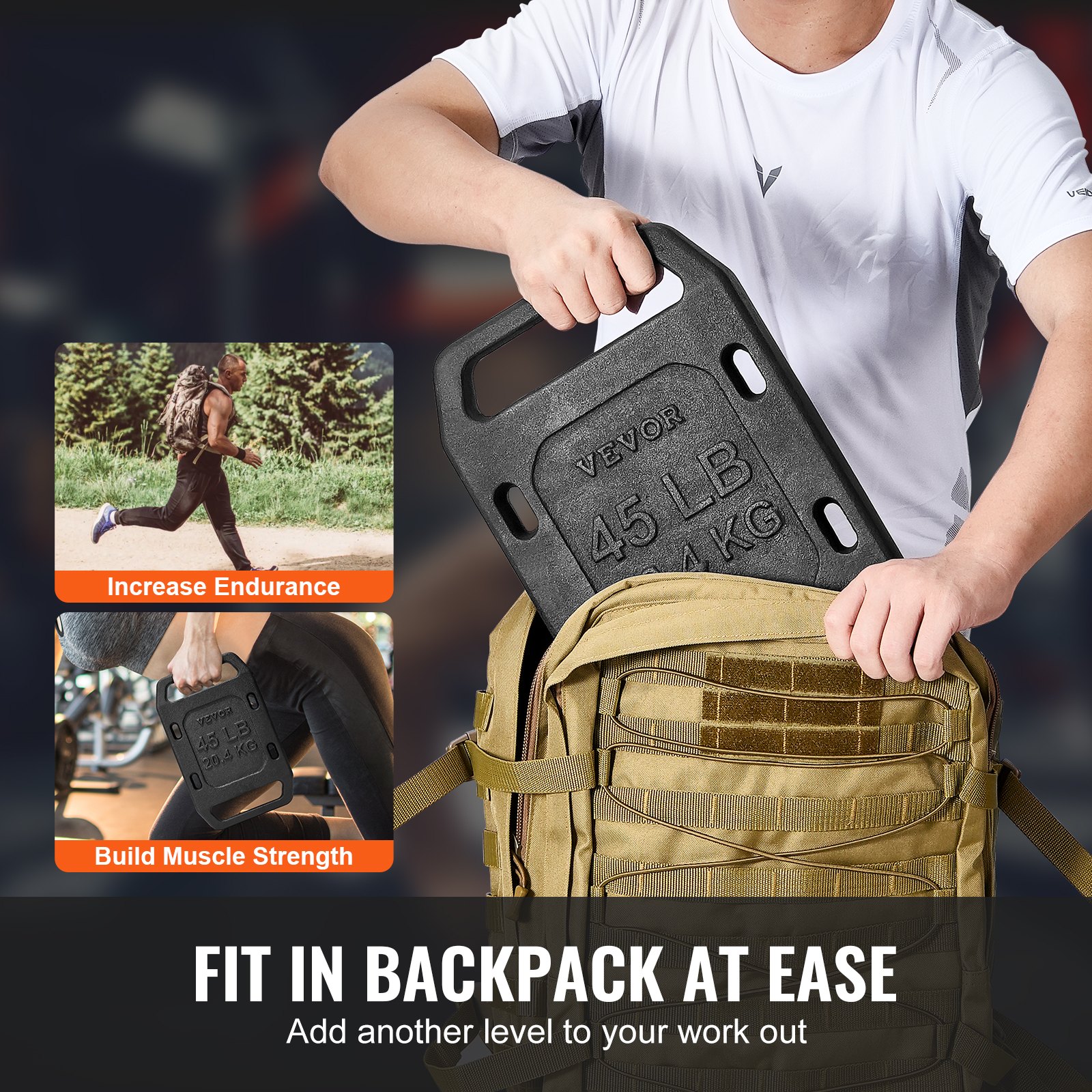 VEVOR Ruck-Gewichte aus Gusseisen 20,4 kg einzelne Ruck-Platte, gewichtete Gewichte für Rucking, solide Ruck-Plattengewichte für Schwünge Kniebeugen Krafttraining Gewichtheben Fitness-Workout