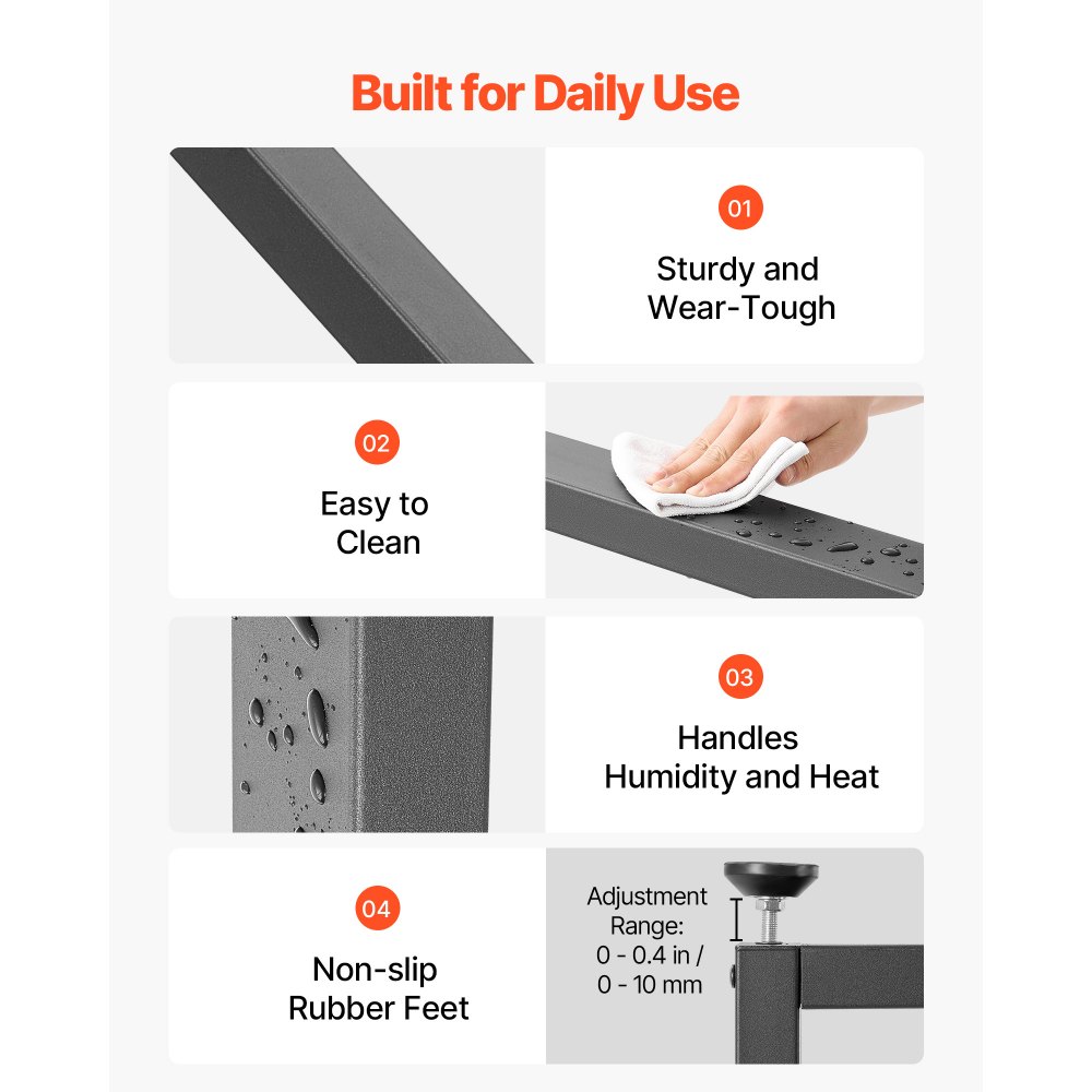 VEVOR Tischkufen aus Vierkantprofilen 2er-Set 750x900 mm, Tischuntergestell max. 1000 kg, Tischbeine, Möbelfüße, Tischgestell, Tischfüße für Schreibtische, Couchtisch, Esstische, Schwarz