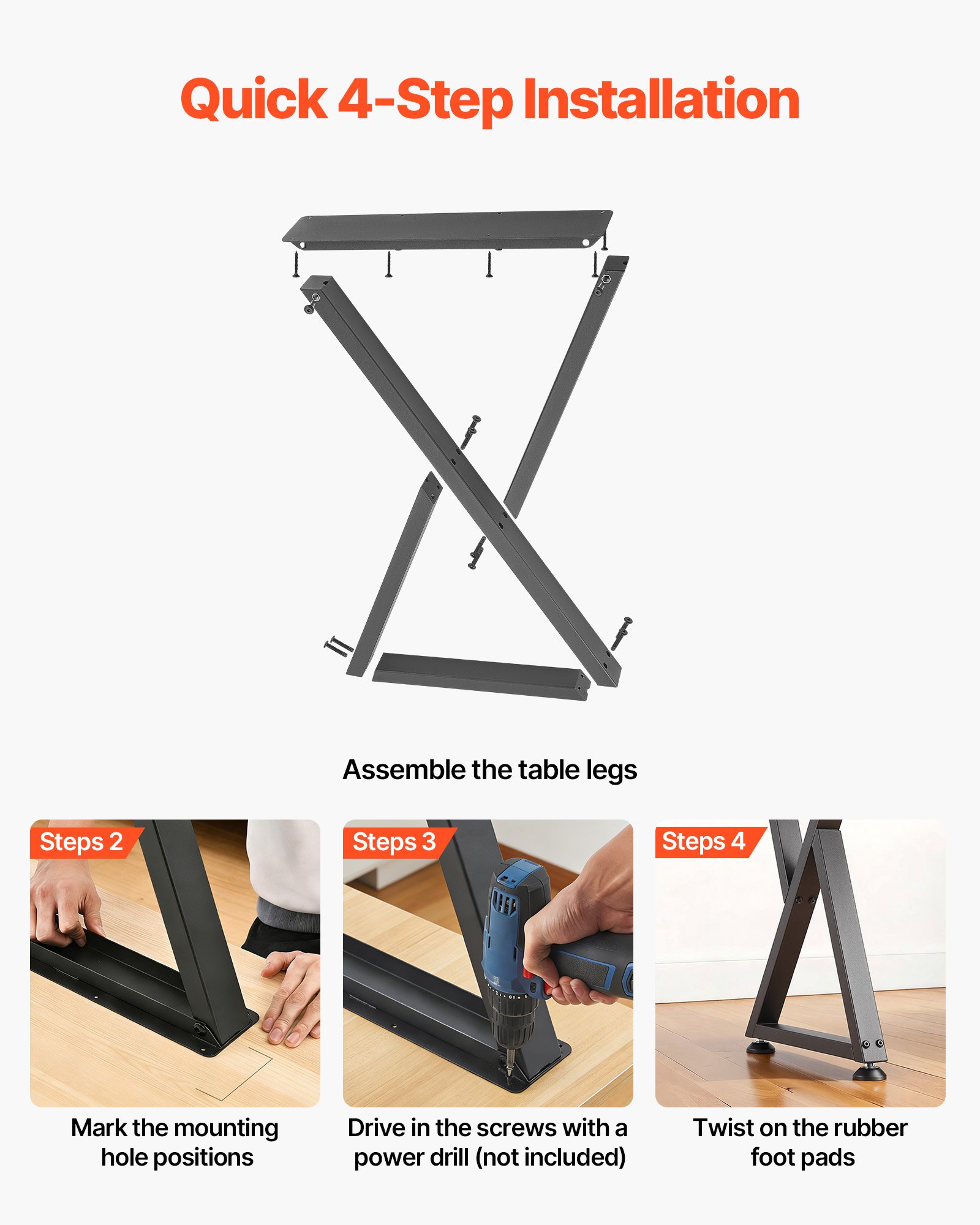 VEVOR Tischkufen 2er-Set 472x740 mm, Z-förmige Tischuntergestell 1000 kg, Tischbeine Kohlenstoffstahl, Möbelfüße, Tischgestell, Tischfüße für Schreibtische, Couchtische, Esstische, Schwarz