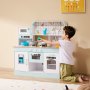VEVOR Children's Play Kitchen, Wooden Toy Kitchen Set with Lights and Sounds, Toddler Kitchen with Ice Cream Maker, Oven, Sink, Microwave, Refrigerator and Utensils and Fruit Accessories for Toddlers Aged 3-8 Years, White