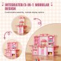VEVOR Kinderküchen-Spielset, 3-in-1-Kleinkinderküche mit simuliertem Sprühnebel, Geräuschen & Lichtern, Spielküchenset mit 74-teiligem Kochzubehörset für Kinder im Alter von 3–8 Jahren, pink