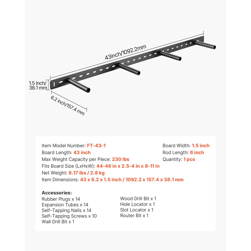 VEVOR Regalhalterung, 1 Stk., Tragkraft 104 kg, Schwerlast Regalhalter 1092,2x157,4x38,1 mm, Regalträger für versteckte Regale, unsichtbare Halterung für schwebende Regale zur Wandmontage