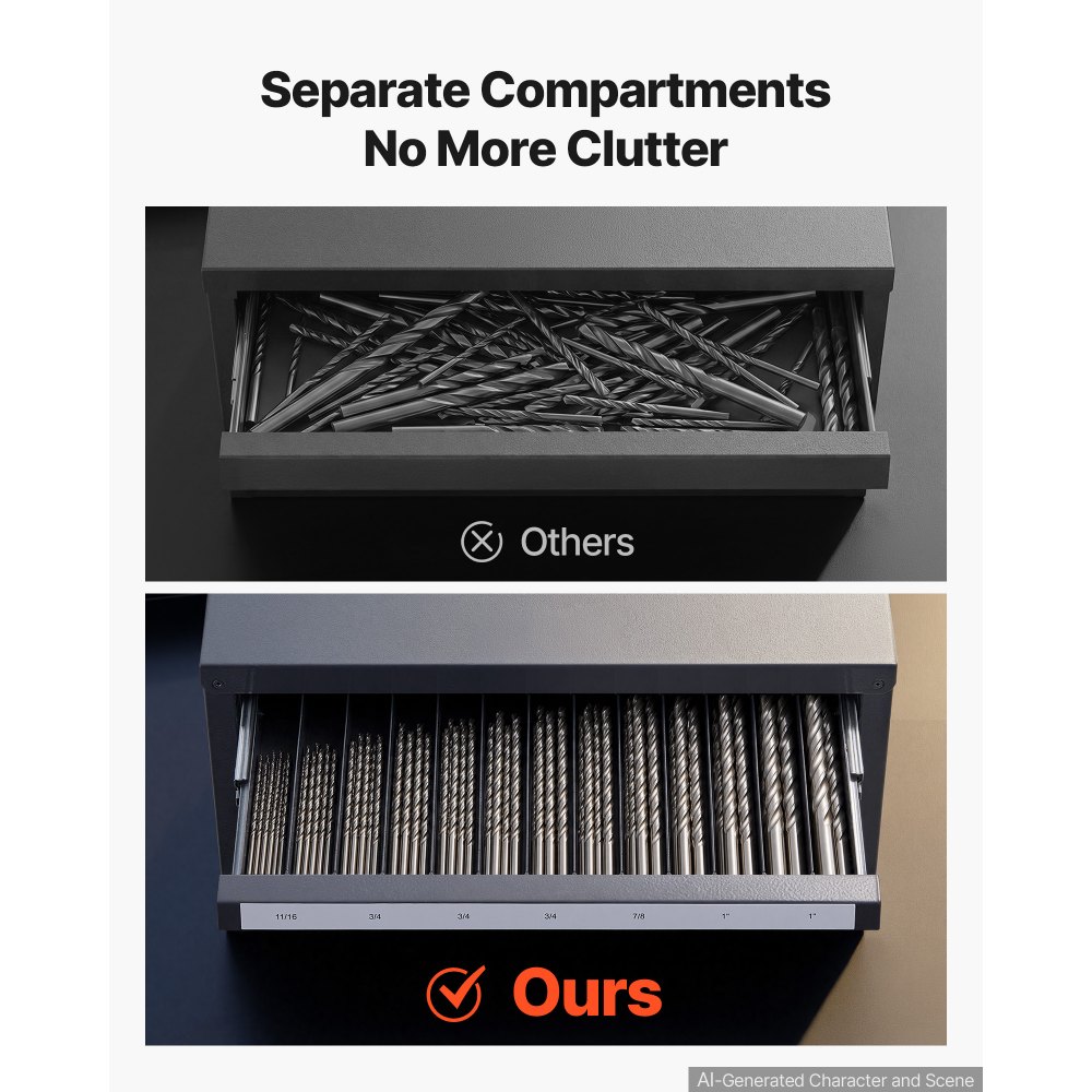 VEVOR Schaftfräser-Spenderschrank, Schaftfräser-Organizer-Schrank mit drei Schubladen für 1/8" bis 1", Stahl-Schaftfräser-Spender-Organizer-Schrank mit Etiketten, Stapelbar mit 29 Fächern