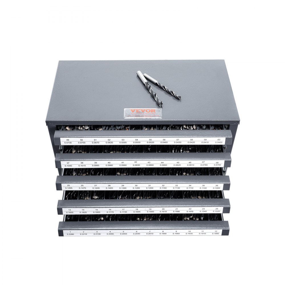 VEVOR Drill Bit Dispenser Cabinet, Drill Bit Organizer with Five Drawers for Drill Bit Dispensers No. 1 to No. 60, Made of Steel with Labels, Stackable Drill Bit Dispenser for Storing Engraved Drill Bits