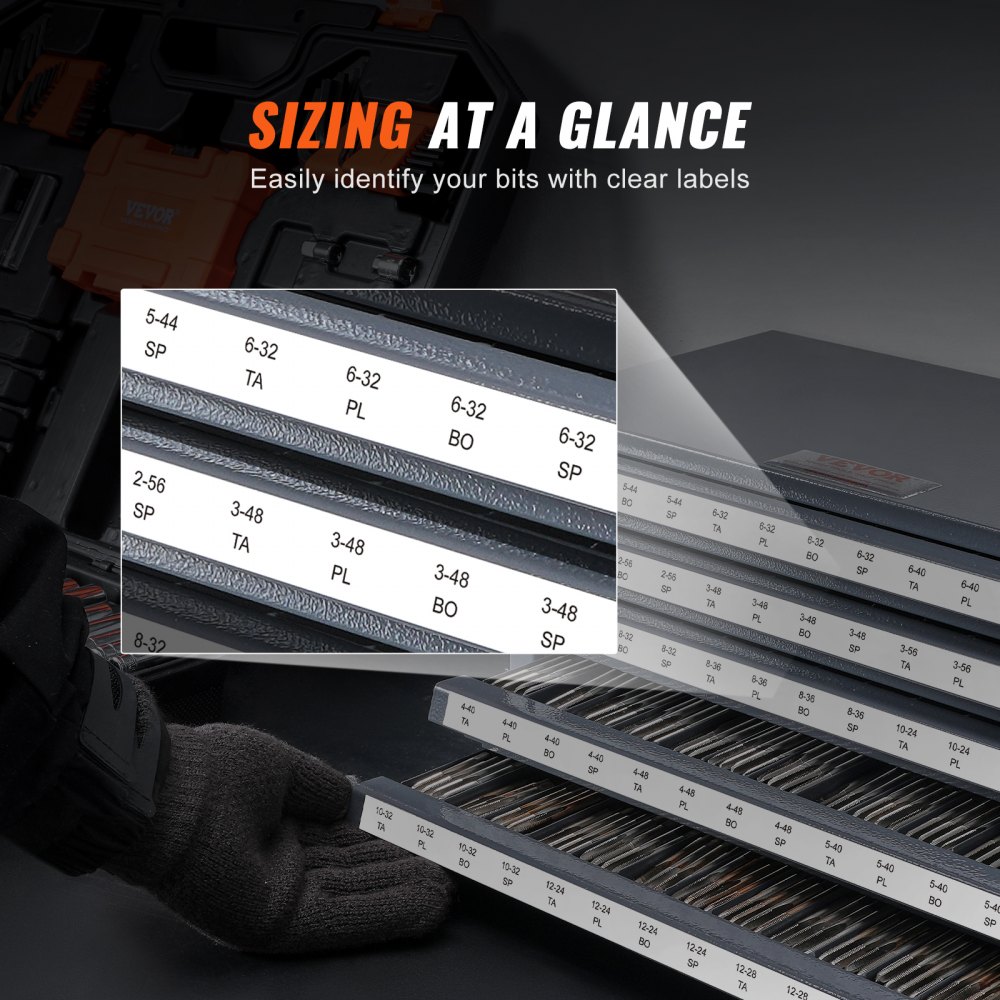 VEVOR Schneidbohrer-Spenderschrank, Gewindebohrer-Organizer mit 5 Schubladen für #2-56-#12-28 Bohrerspender-Organizerschrank aus Stahl mit Etiketten, Stapelbarer Schrank mit 60 Fächern Grau